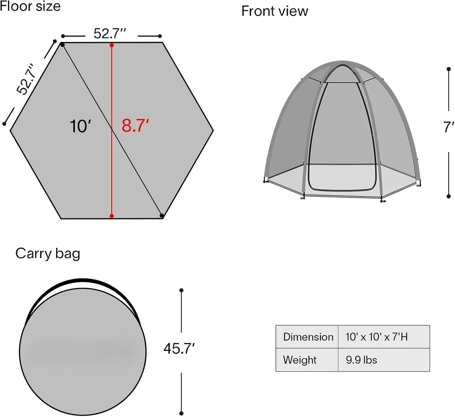 Gazebo moustiquaire pouvant accueillir 6, 10 ou 15 personnes. Tente de style igloo avec moustiquaire latérale. Idéal