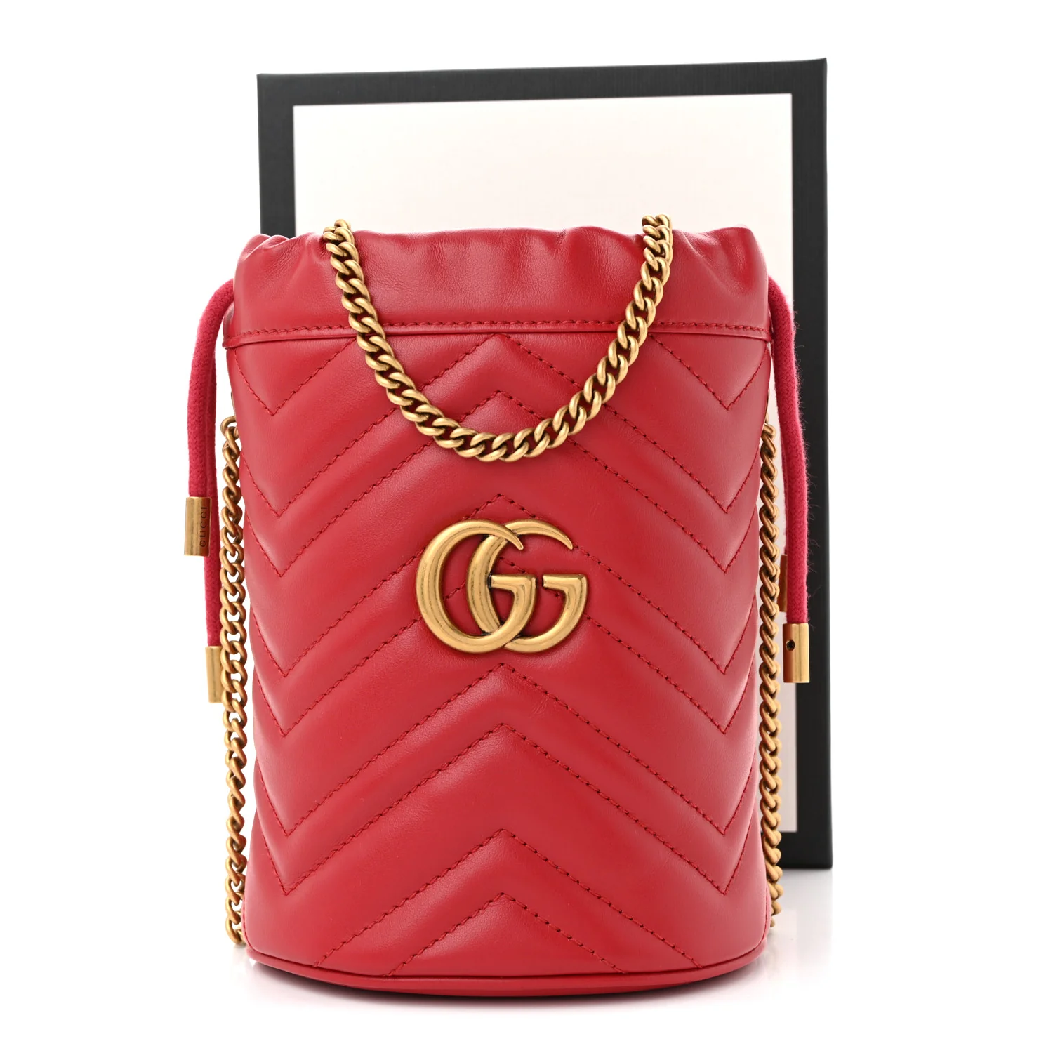 Calfskin Matelasse Mini GG Marmont 2.0 Bucket Bag Hibiscus Red