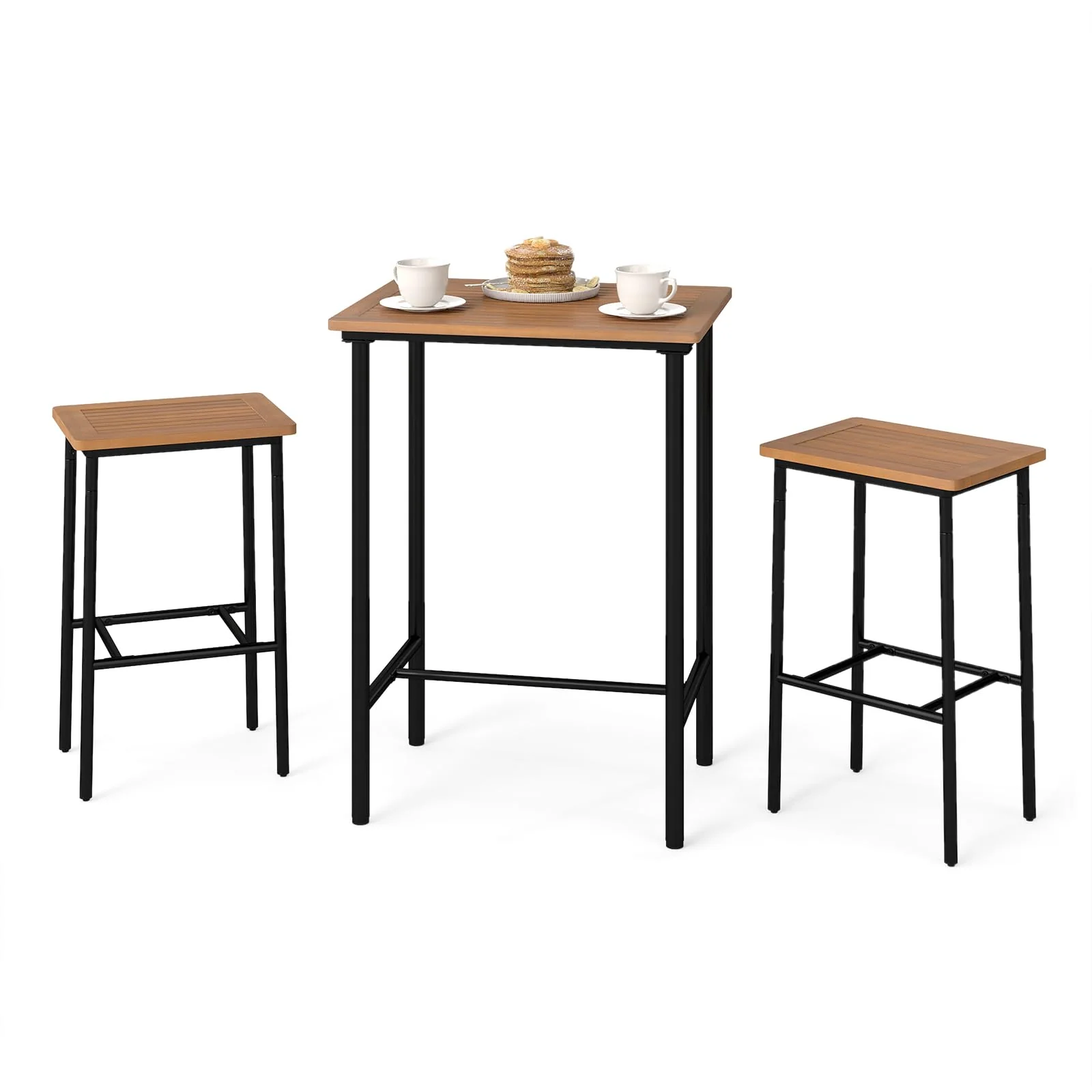 Tangkula 3 Pieces Acacia Wood Patio Bar Set