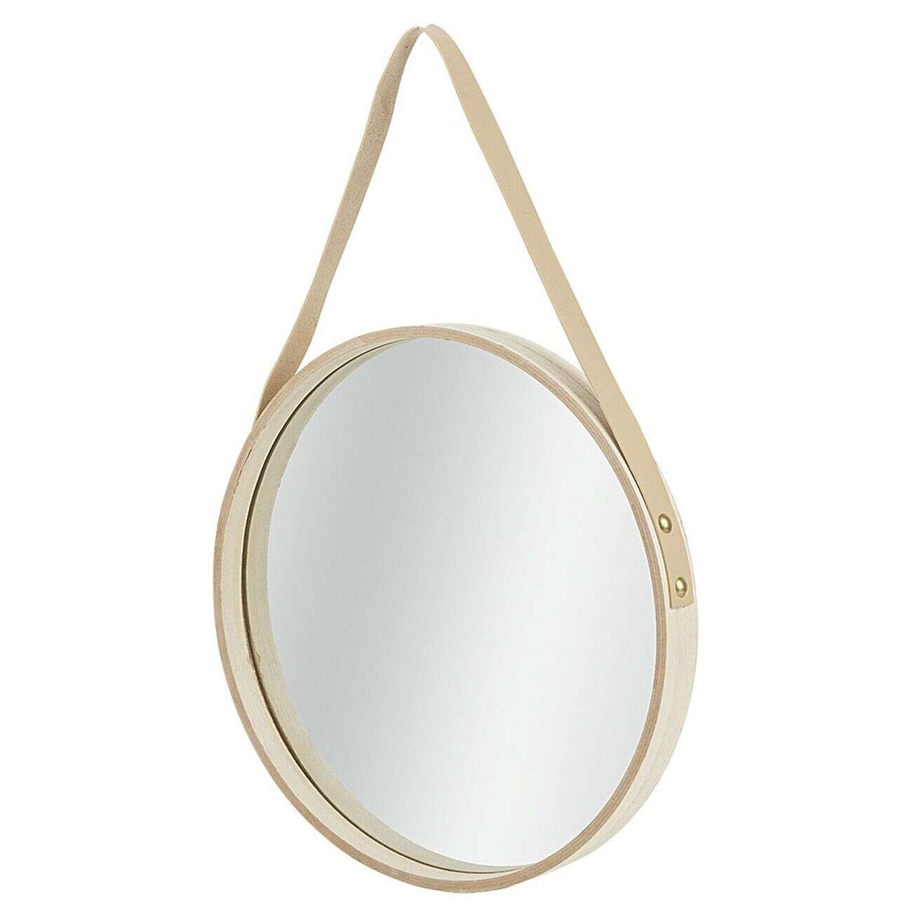 Miroir rond en mdf avec sangle en simili naturel Ø30 cm