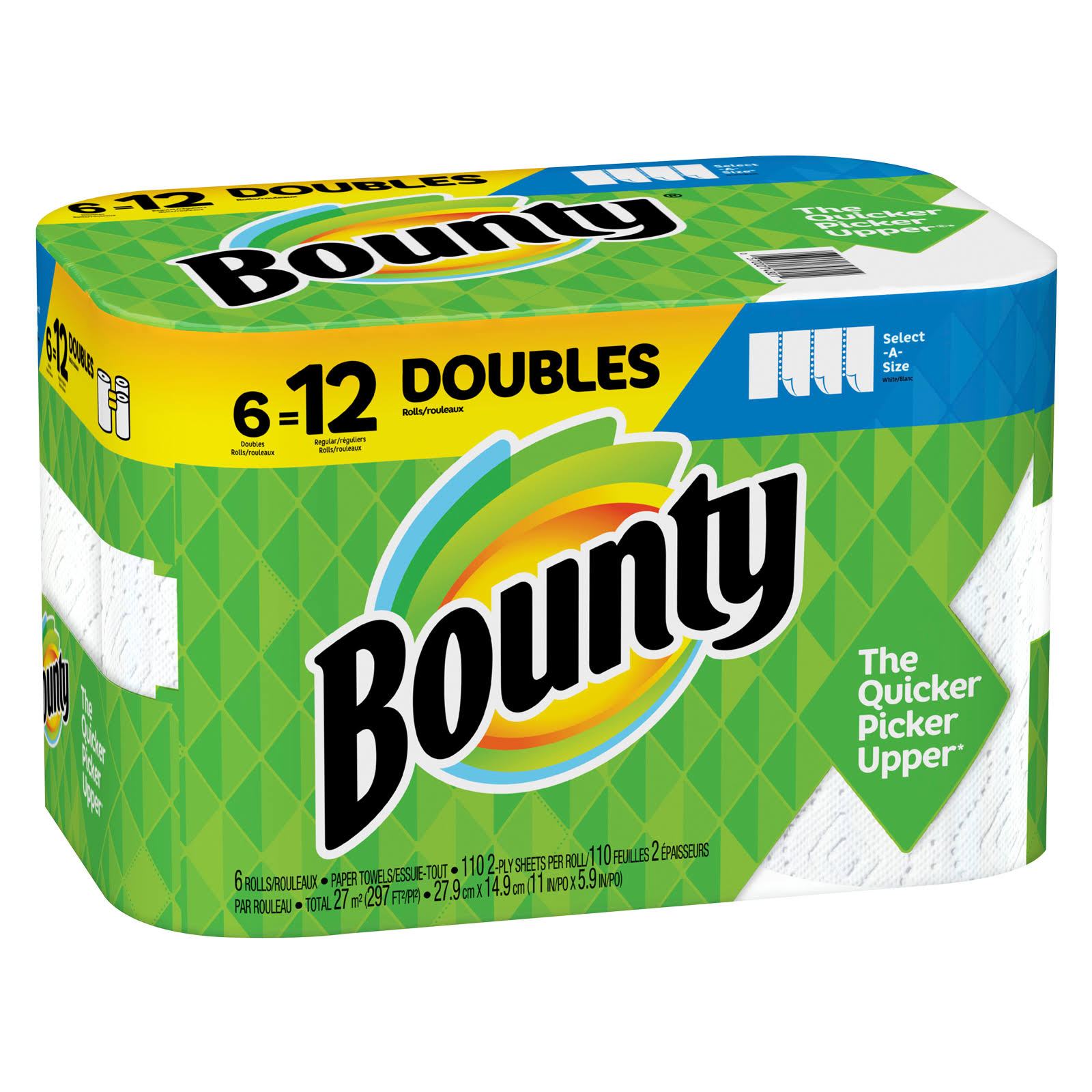 Bounty White Select-A-Size Paper Towels, 6 Double Rolls