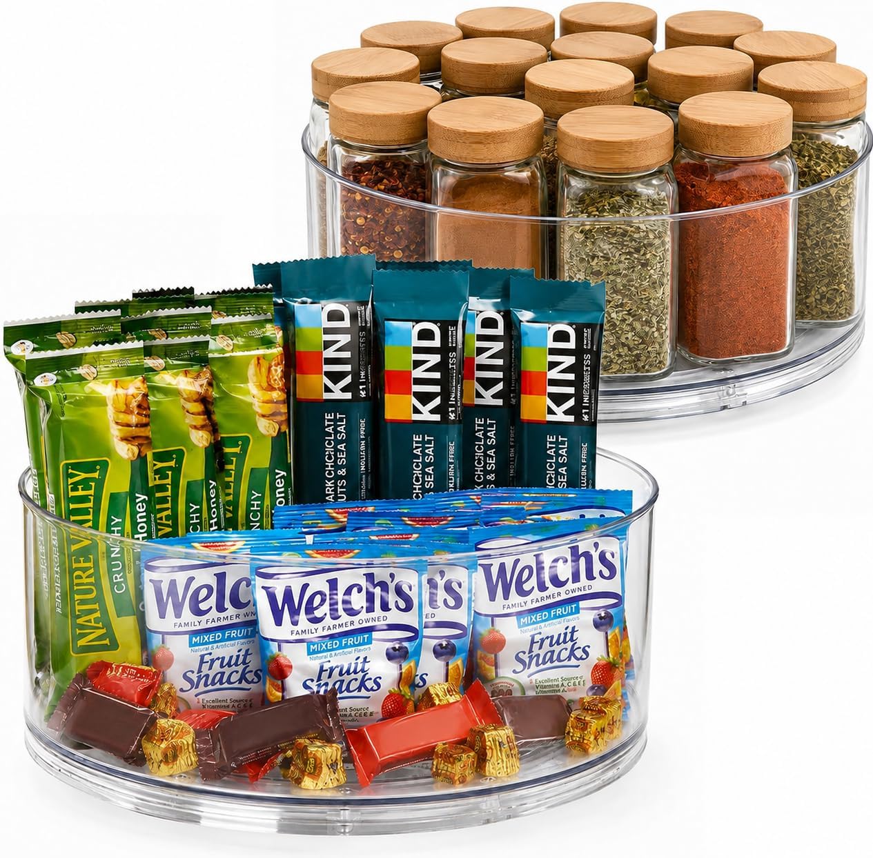 Oizeir Lazy Susan Turntable (2-Pack) - Clear Acrylic, Rotates 360 Degrees, Easily Organizes Your Fridge, Cabinet or Counter - Carousel Storage for Food, Spices, Cosmetics