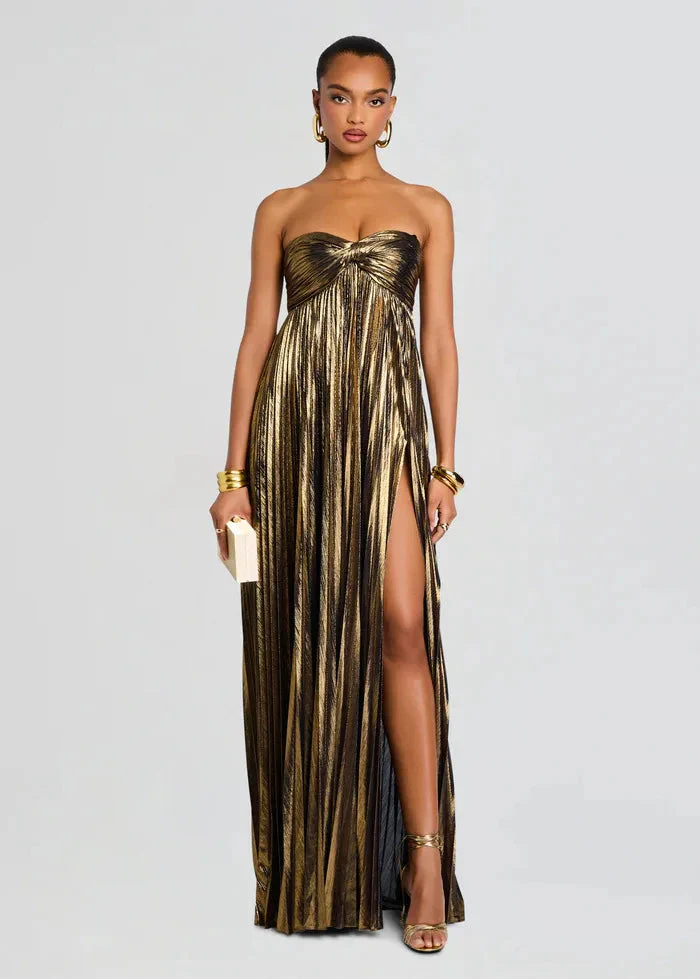 Robe de soirée chic argentée sans bretelles