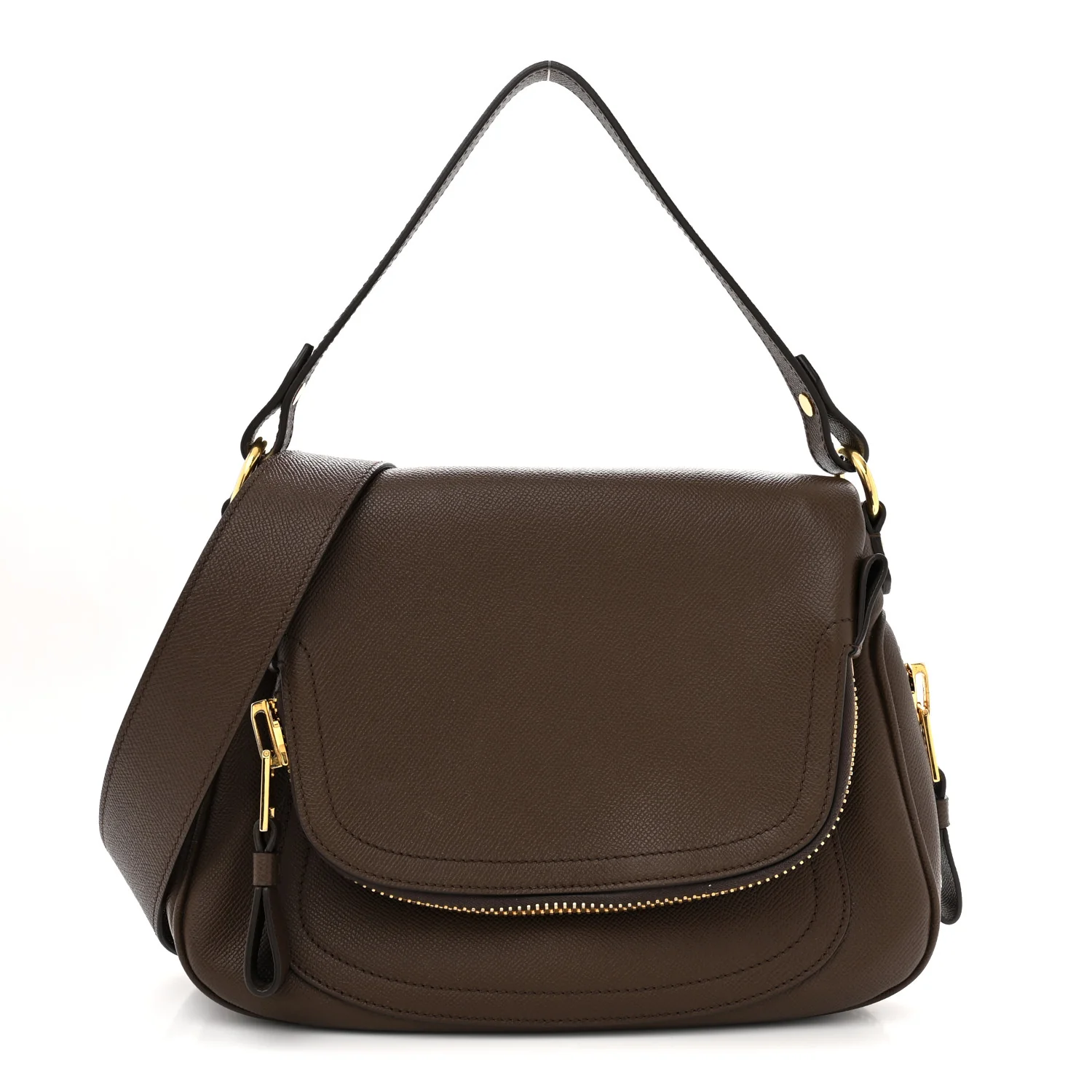 Grained Calfskin Medium Jennifer Crossbody Bag Brown