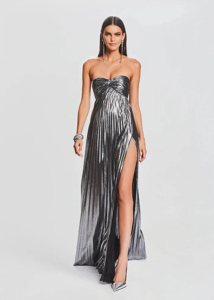 Robe de soirée chic argentée sans bretelles