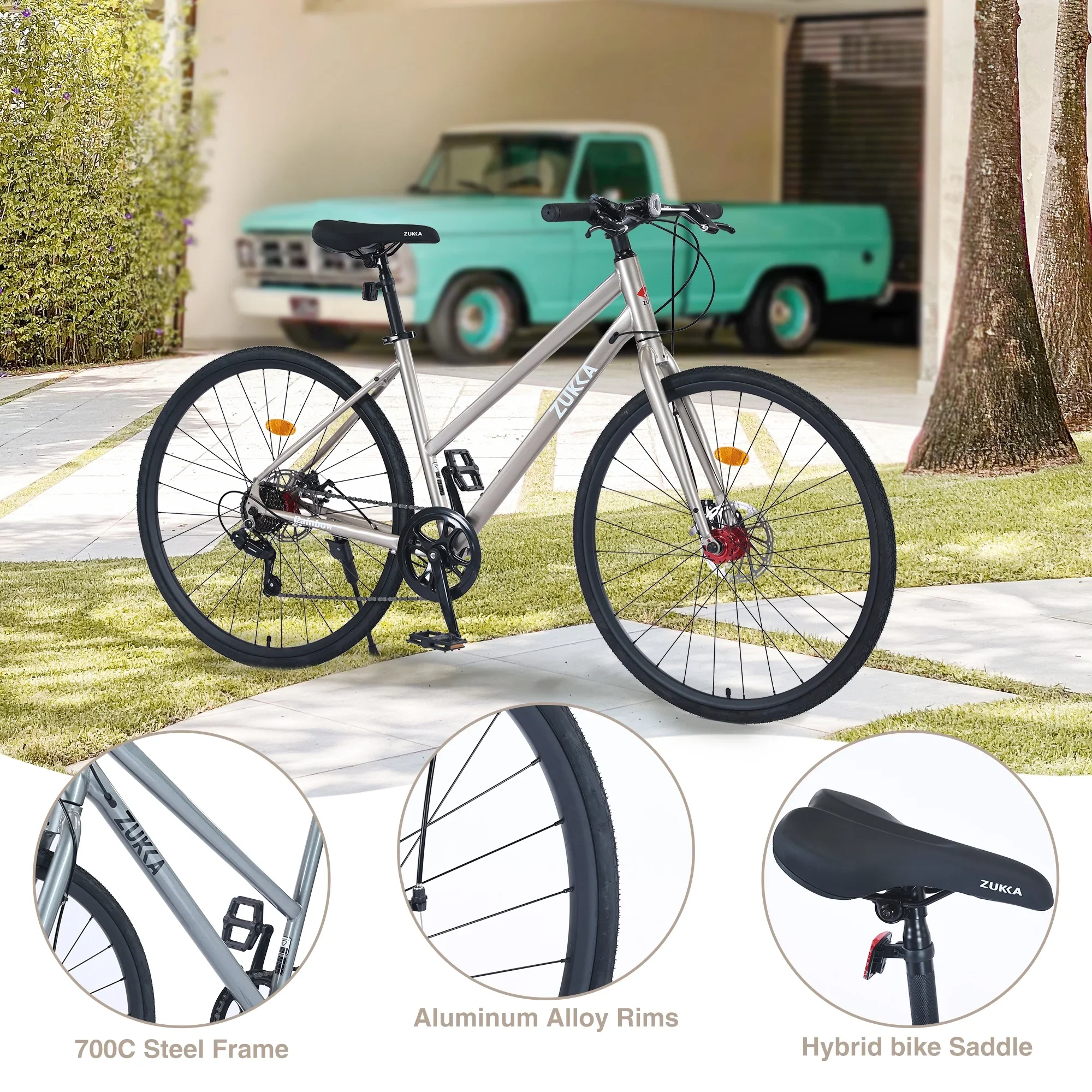 Outdoor Bike 7 Speed Hybrid bike Disc Brake 700C Road Bike For men women's City Bicycle,Mountain Bike for Outdoor