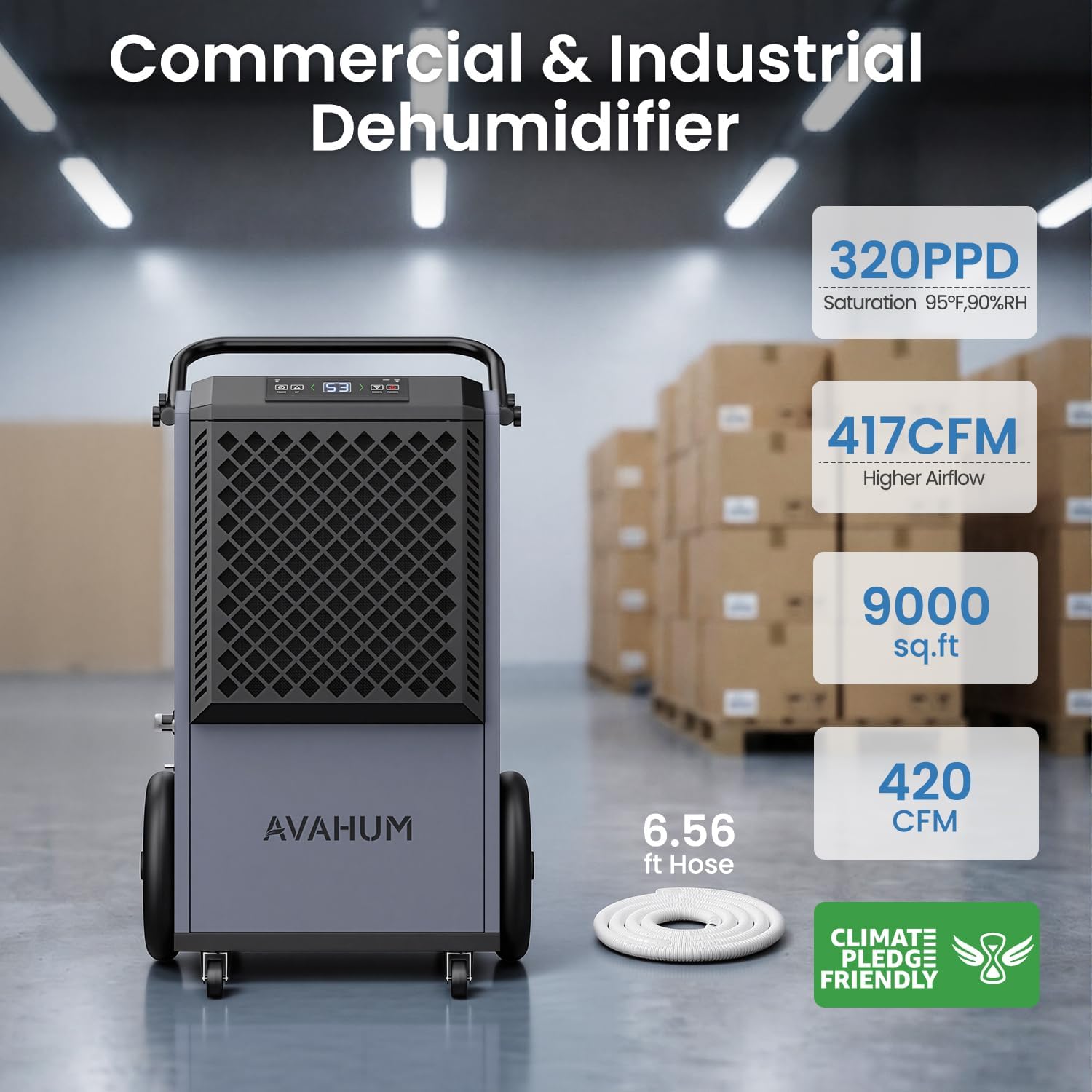 320 Pint Commercial Dehumidifier, Industrial Dehumidifier for 9,500 Sq.Ft Basement Warehouse Construction, Large Heavy Duty Commercial Grade Dehumidifiers with Drain Hose, Auto Defrost, Auto Restart
