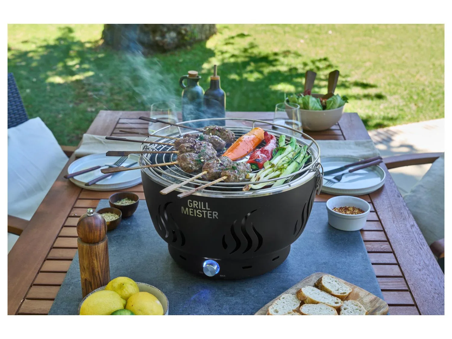 GRILLMEISTER Barbecue  charbon de bois avec ventilation active GAG 34 D1,  31,8 cm