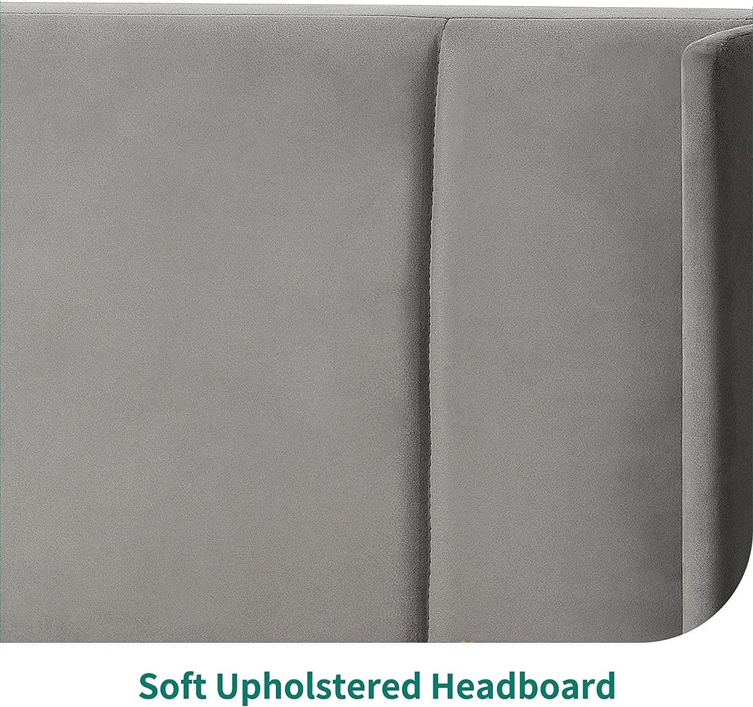 Upholstered Wingback Platform Bed with Gray Velvet Headboard, Bed Frame with Wood Slat / No Box Spring Needed / Mattress Foundation, Full - Image 7