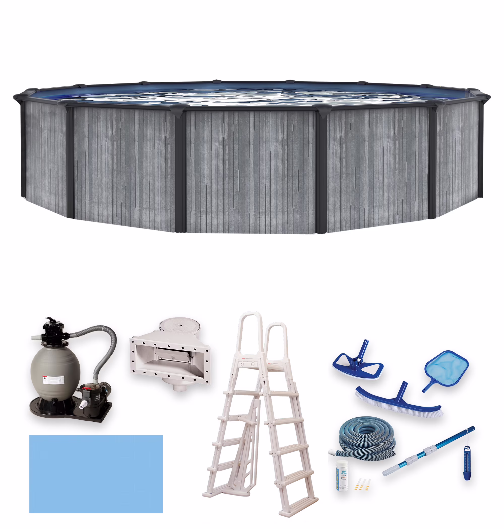 San Pedro 24-ft Round 52-in Deep 6-in Top Rail Above Ground Steel Wall Swimming Pool Package(24-ft)