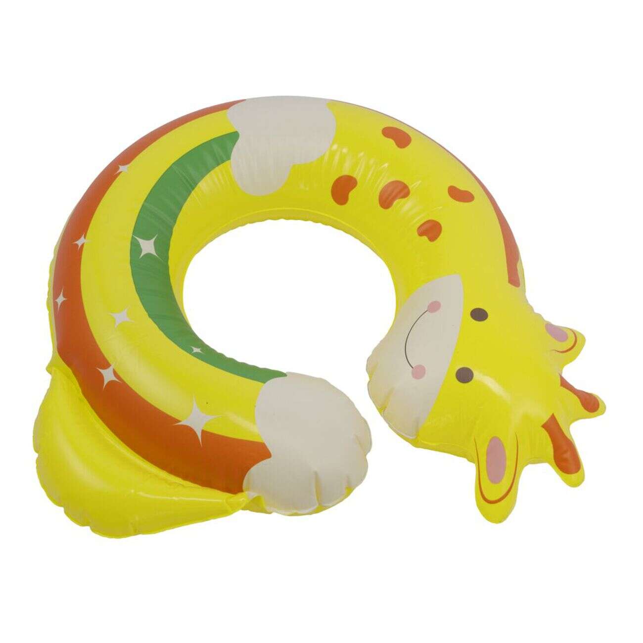 Bouée ronde en plastique ouverte design girafe jaune Ø65cm