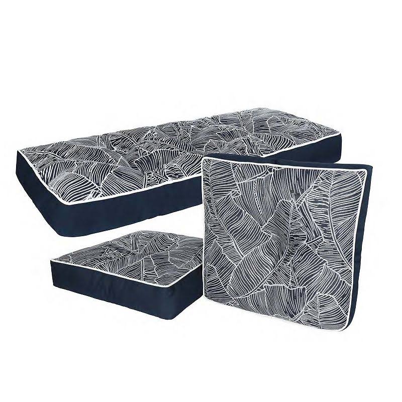 Home Fashions International 3PC O'Banana Leaves Outdoor Cushion Set Navy