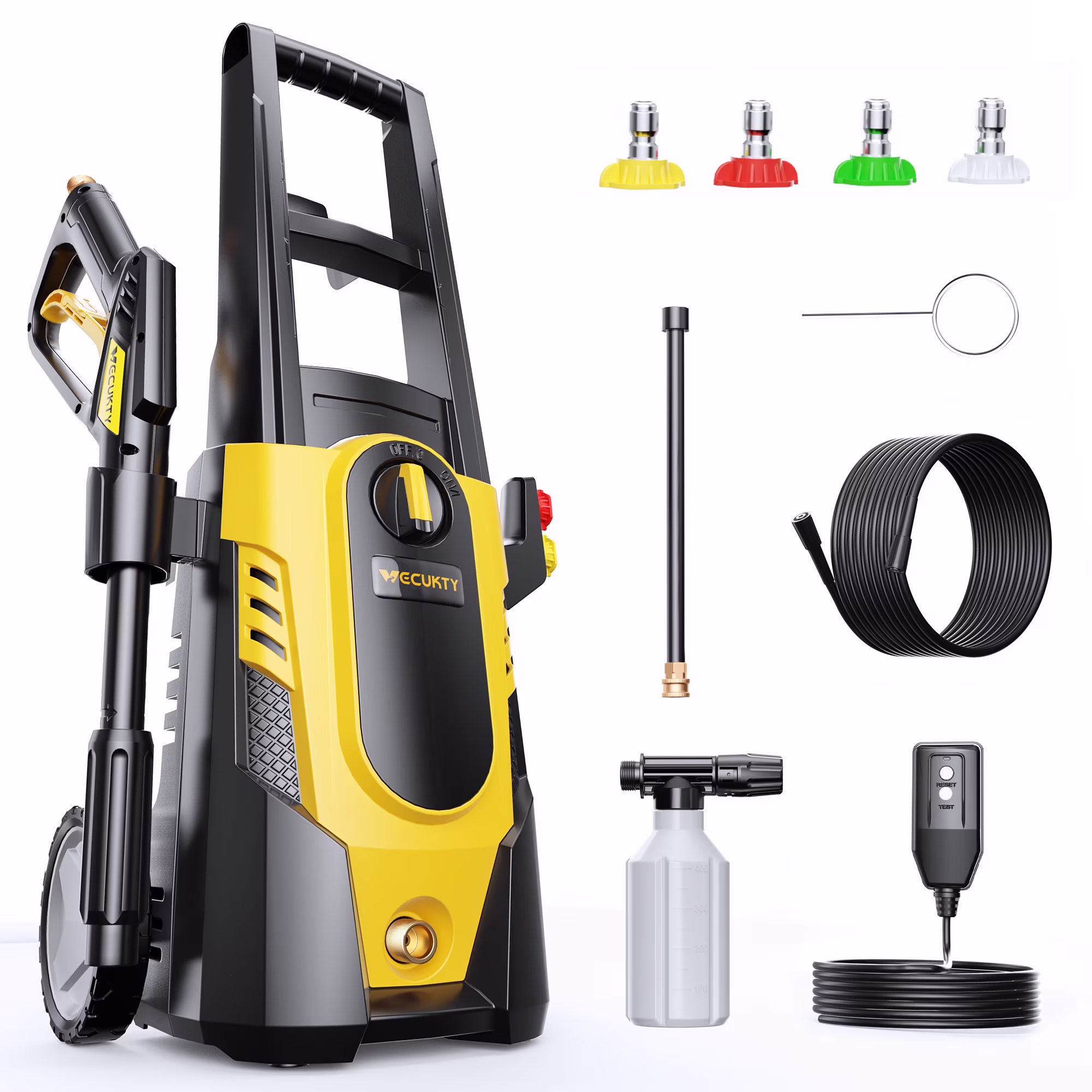 VECUKTY Electric Pressure Washer, 3700 PSI Max 2.5 GPM Power Washer with 35FT Cord, 20FT Hose, 4 Quick Nozzles, Foam Cannon for Car Garden Patio