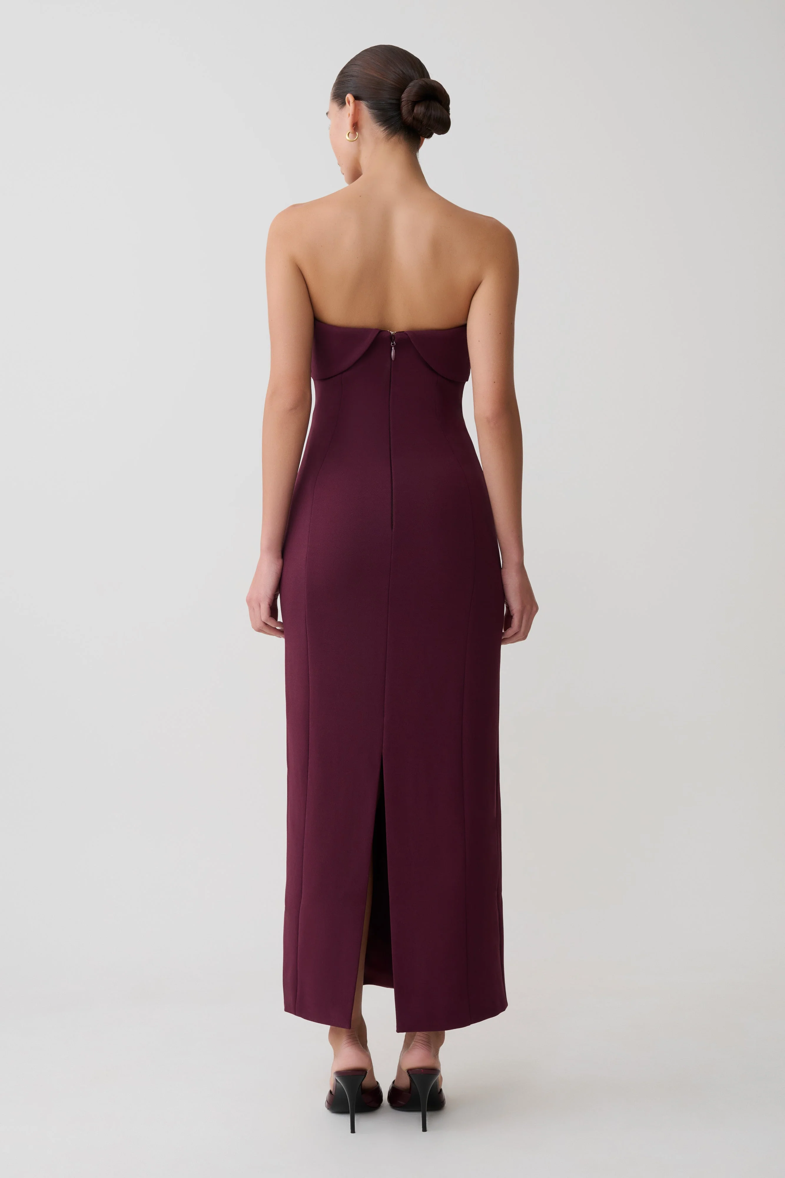 Cary Folded Strapless Crepe Midi Dress - Wine