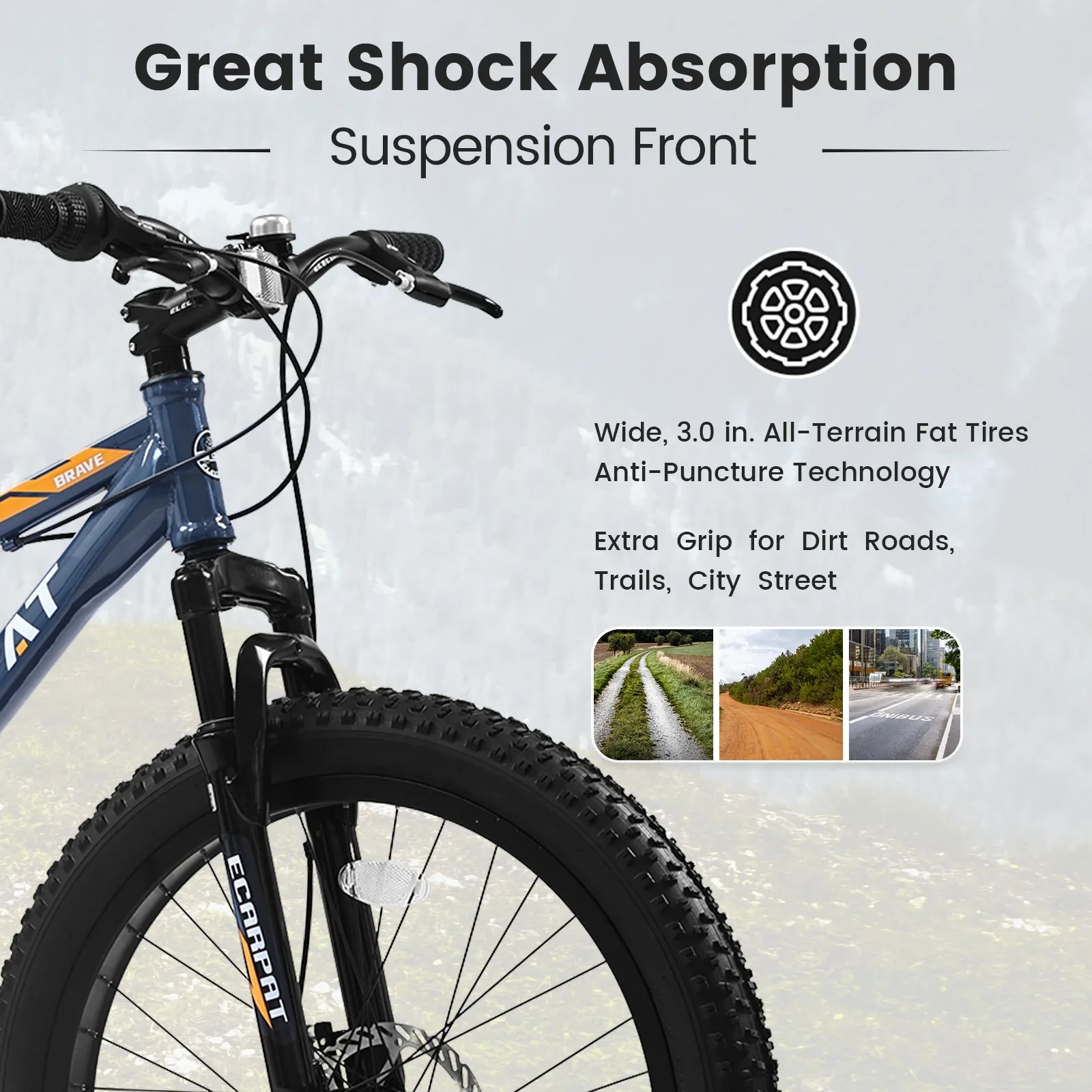 24-Inch Fat Tire Bike, Shimano 7-Speed Trail & Urban Mountain Bike with Disc Brakes �C Gray