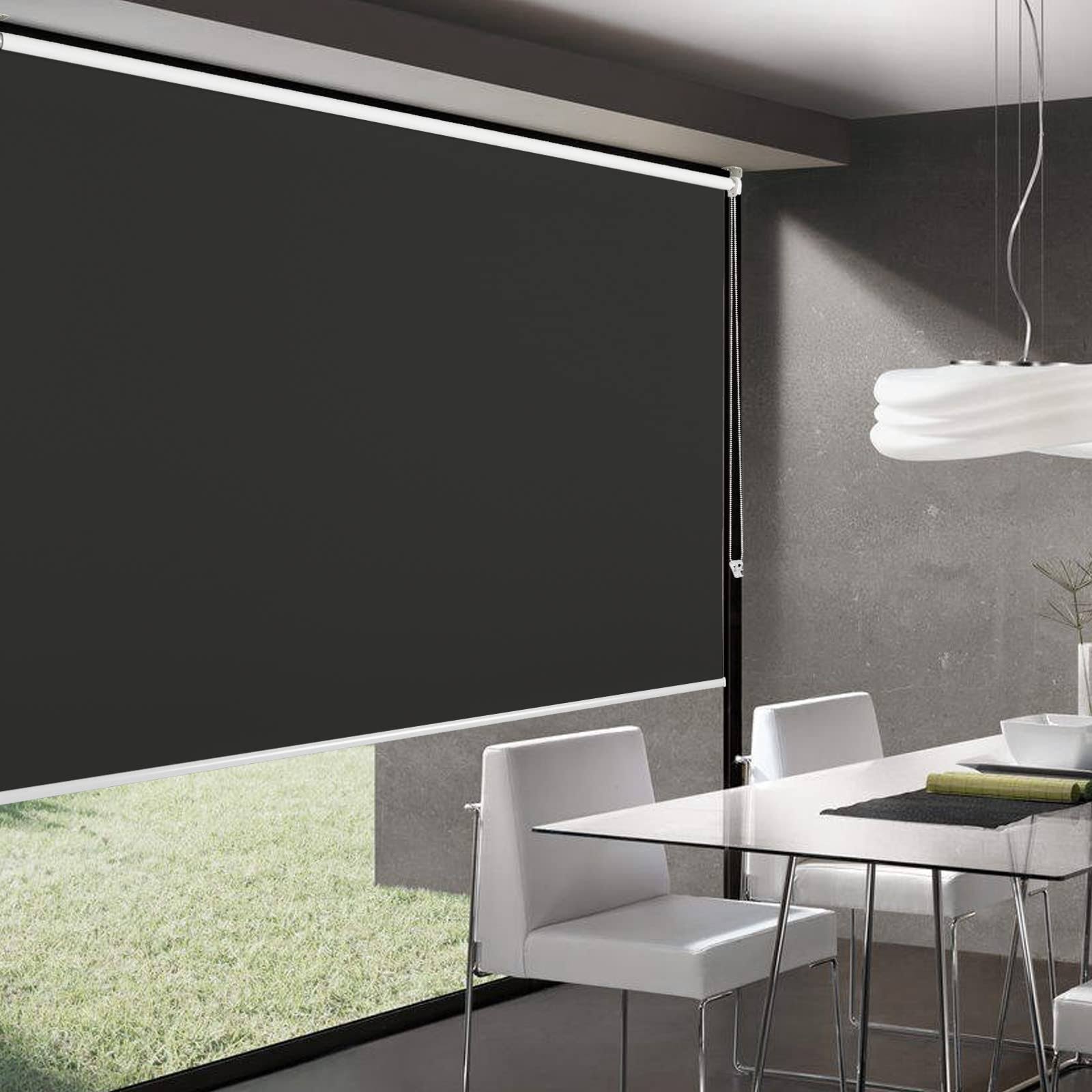 Joydeco Extra Wide Blackout Fabric Roller Window Blinds 70 inch,Black Thermal Roller Shades Insulated UV Protection for Home Office Bedroom, 70