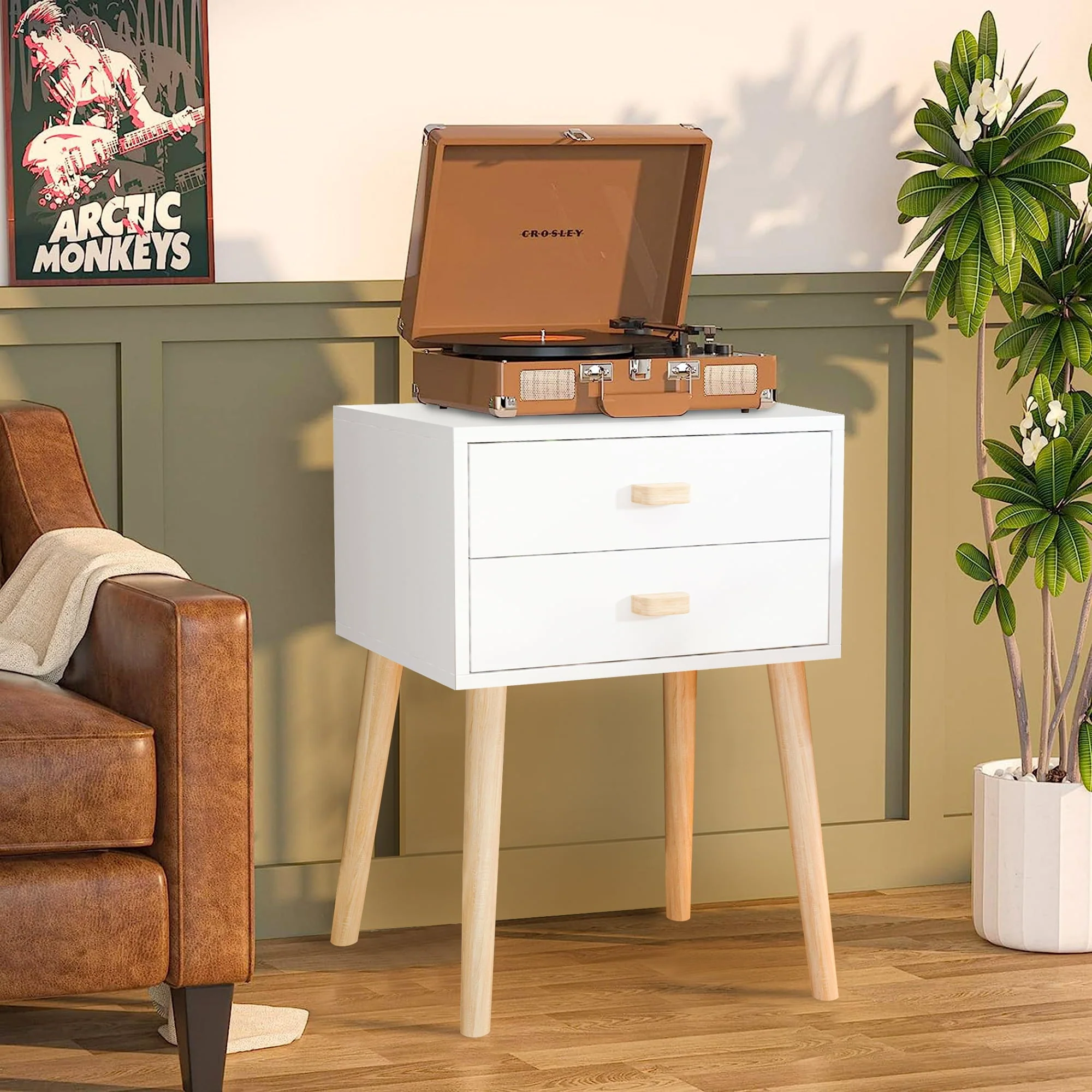 Nightstand Set of 2, Bedroom Bedside Table with 2 Drawer Storage Shelf, Simple Modern Night Stand End Table with Wood Handle, Easy assembly, Suitable for Living Room Bedroom Furniture, White(Style 1#White) Image 3