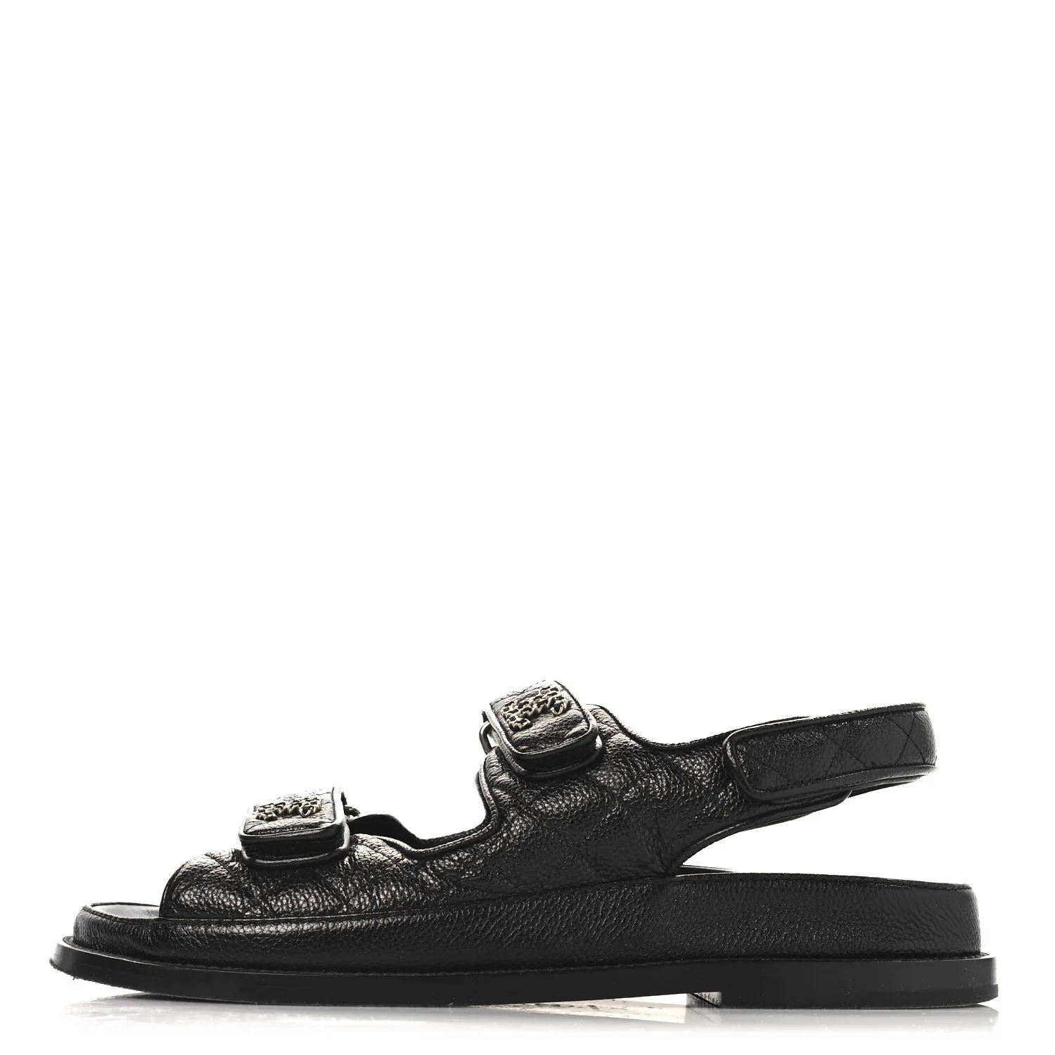 Grained Calfskin Velcro Dad Sandals 38 Black