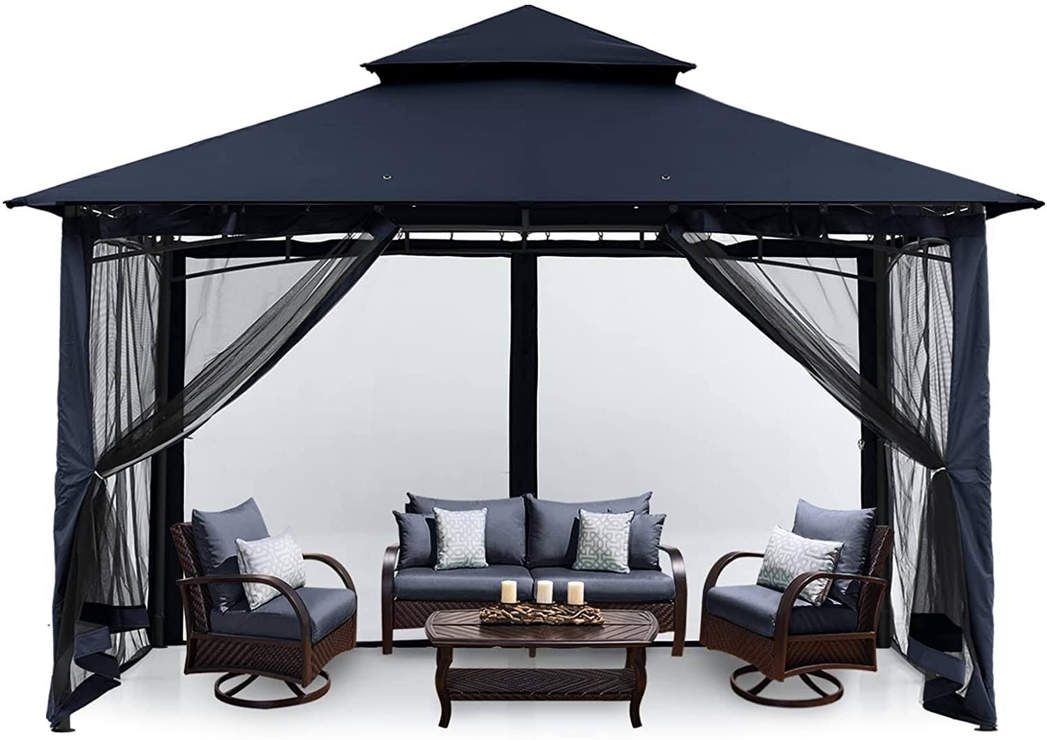 MASTERCANOPY Outdoor Garden Gazebo for Patios with Stable Steel Farme and Netting Walls 8x8 / Navy Blue