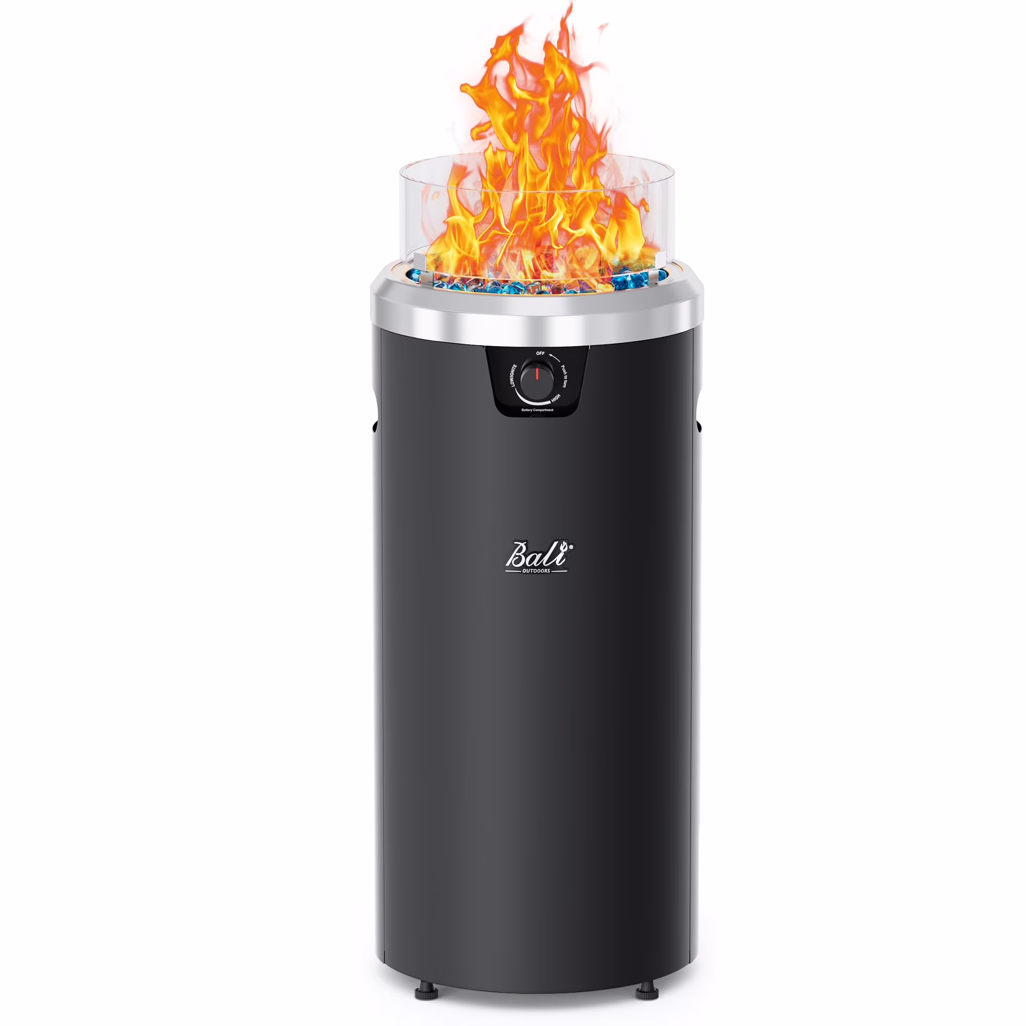 BALI OUTDOORS Round Propane Fire Pit Fire Column, 32-inch Tall Black Gas Fire Pit for Backyard and Garden