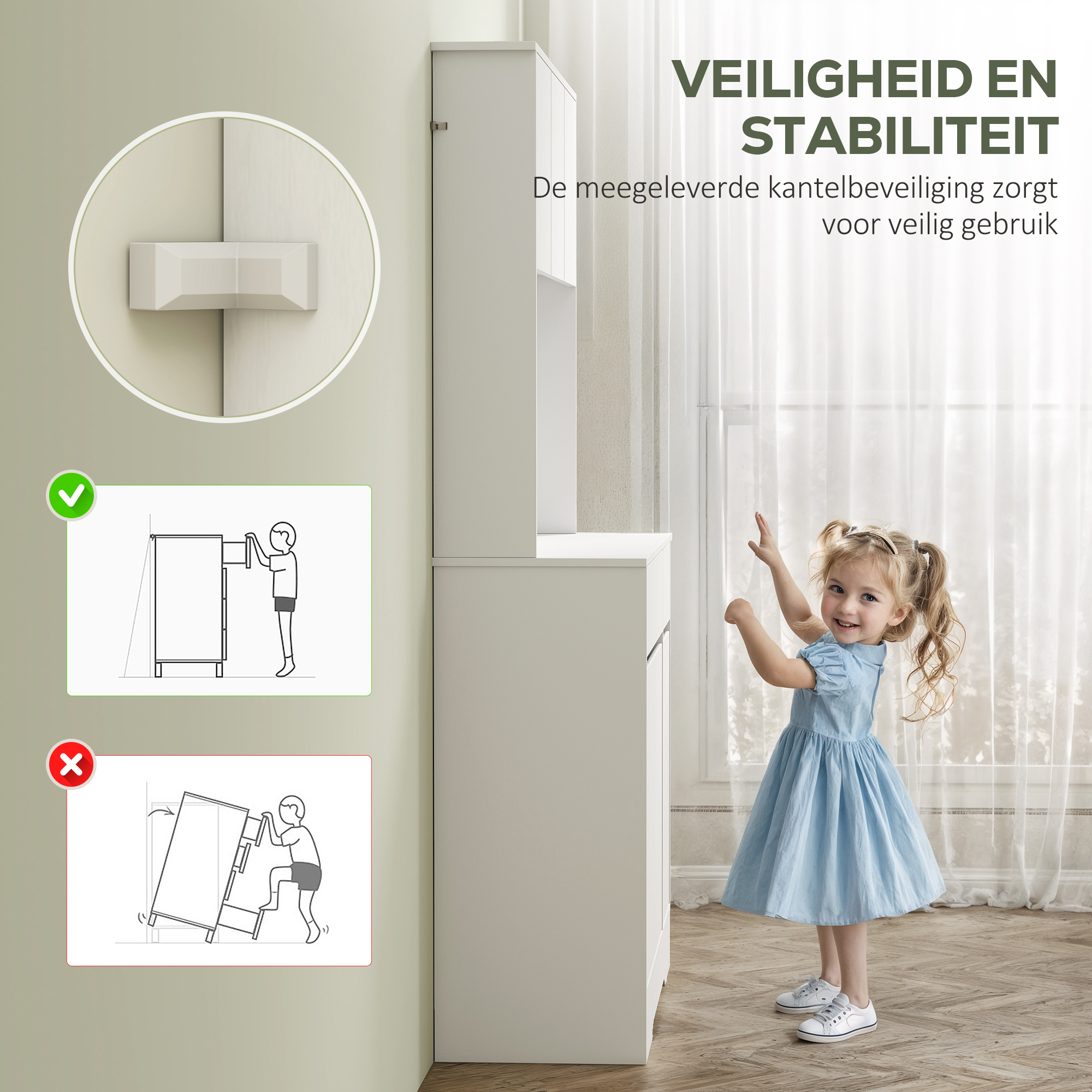 HOMCOM Keukenkast met Open Werkblad, 6 Kastdeuren, 2 Laden, Verstelbare Planken, Kabelgaten, Spaanplaat, Wit