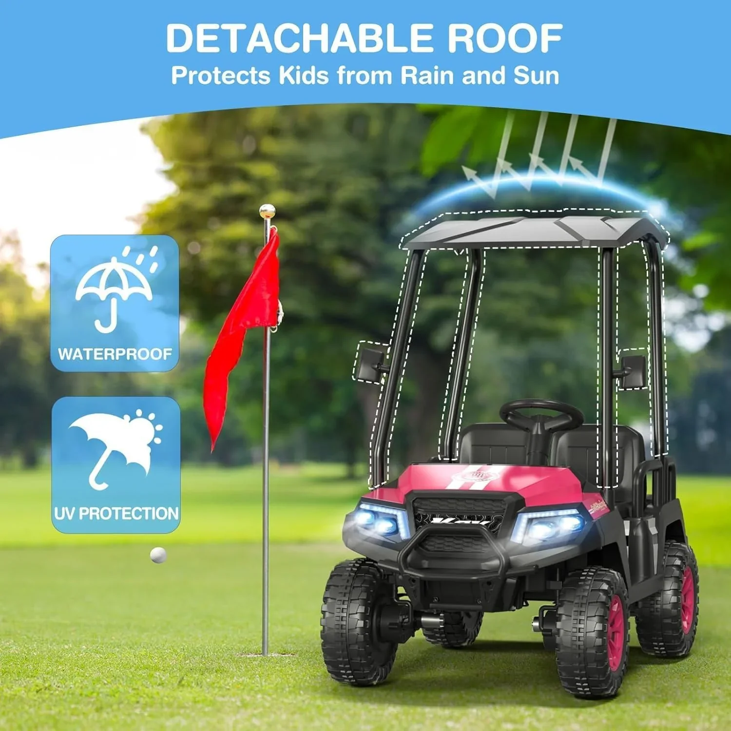 Voiturette de golf pour enfants R9 24V avec télécommande et auvent amovible