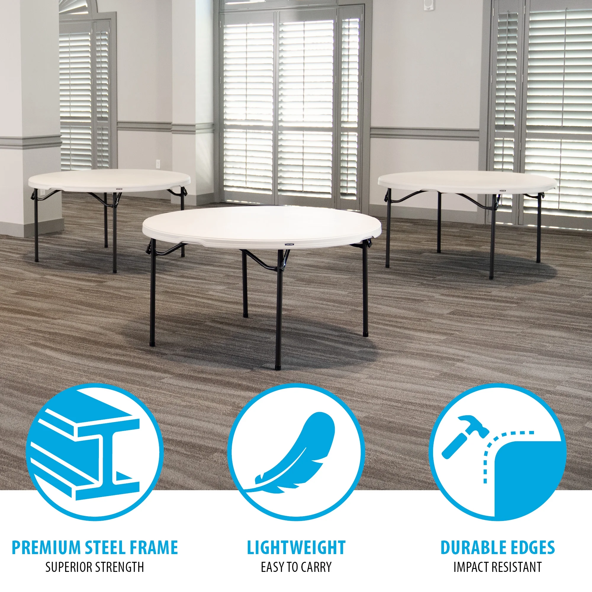 60 inch Round Folding Table, Indoor/Outdoor Commercial Grade, Almond (280435)(Almond / Bronze) - Image 6