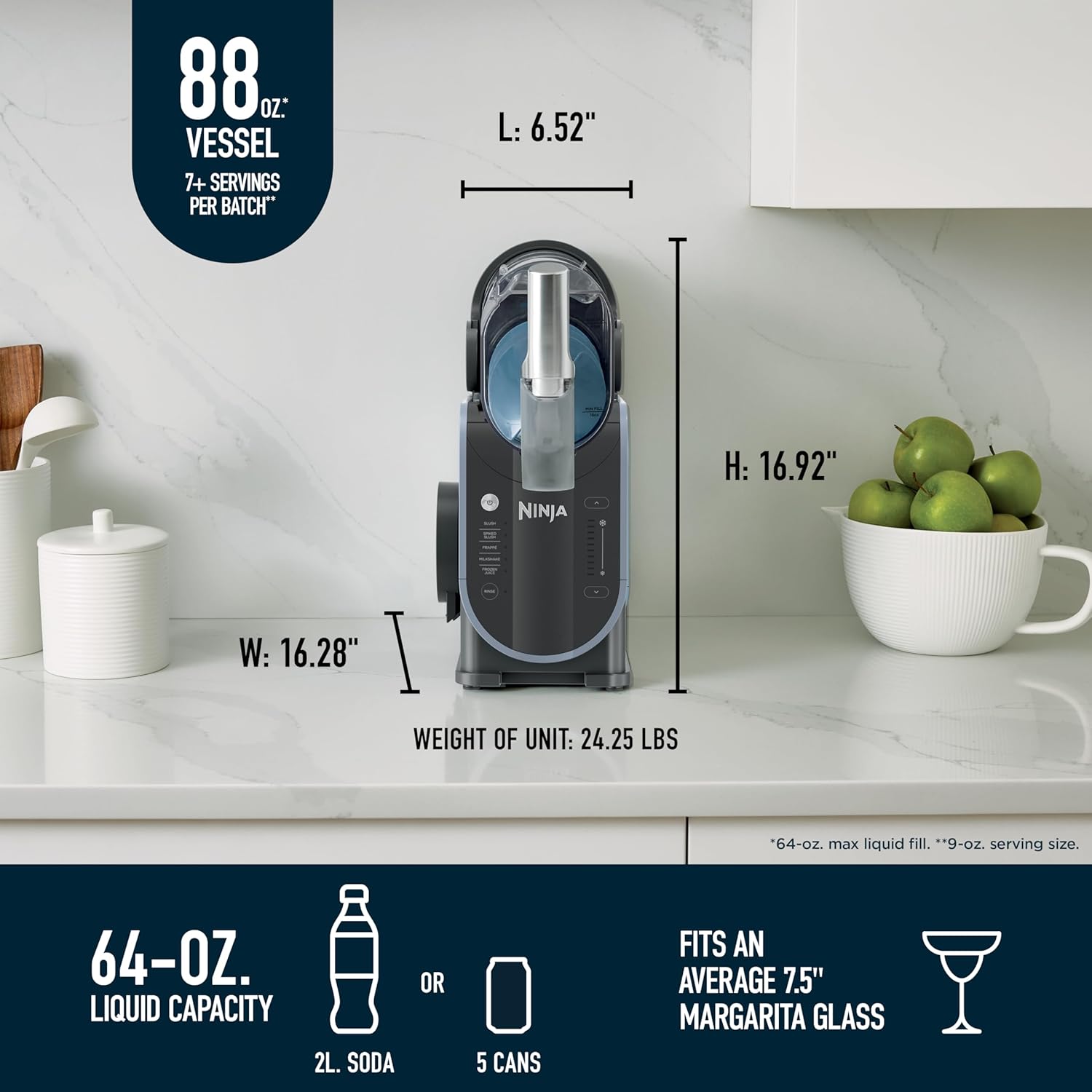 Ninja SLUSHi Professional Drink Maker, 7+ Servings, Black, FS301| No Ice Needed, 5 Preset Programs, Rapid Chill Technology, 7+ Servings, 88-Oz Easy-Fill Container, Dishwasher Safe Parts