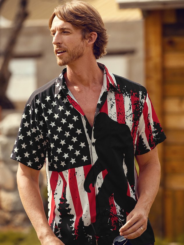 Chemise décontractée à manches courtes avec poche poitrine et drapeau Bigfoot