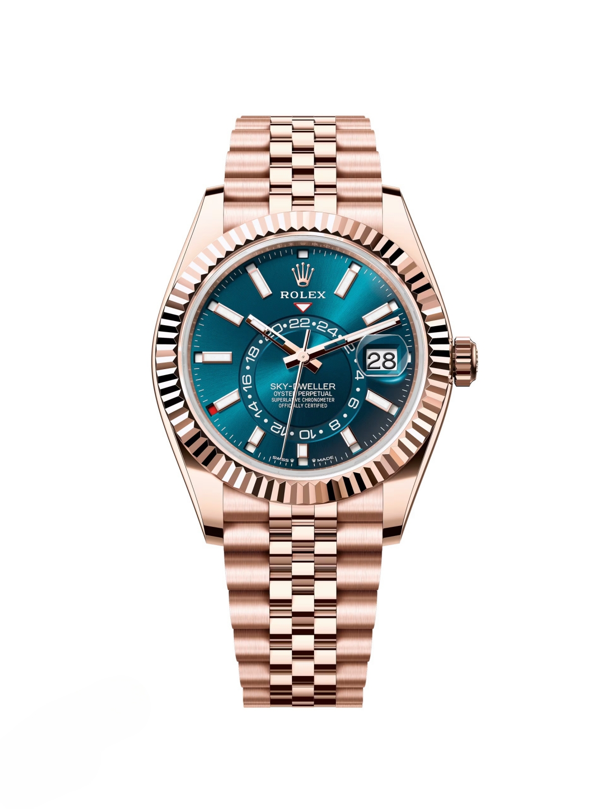 [Super Clone]RLX  Sky-Dweller 42mm Rose Gold Blue Dial Jubilee - 336935