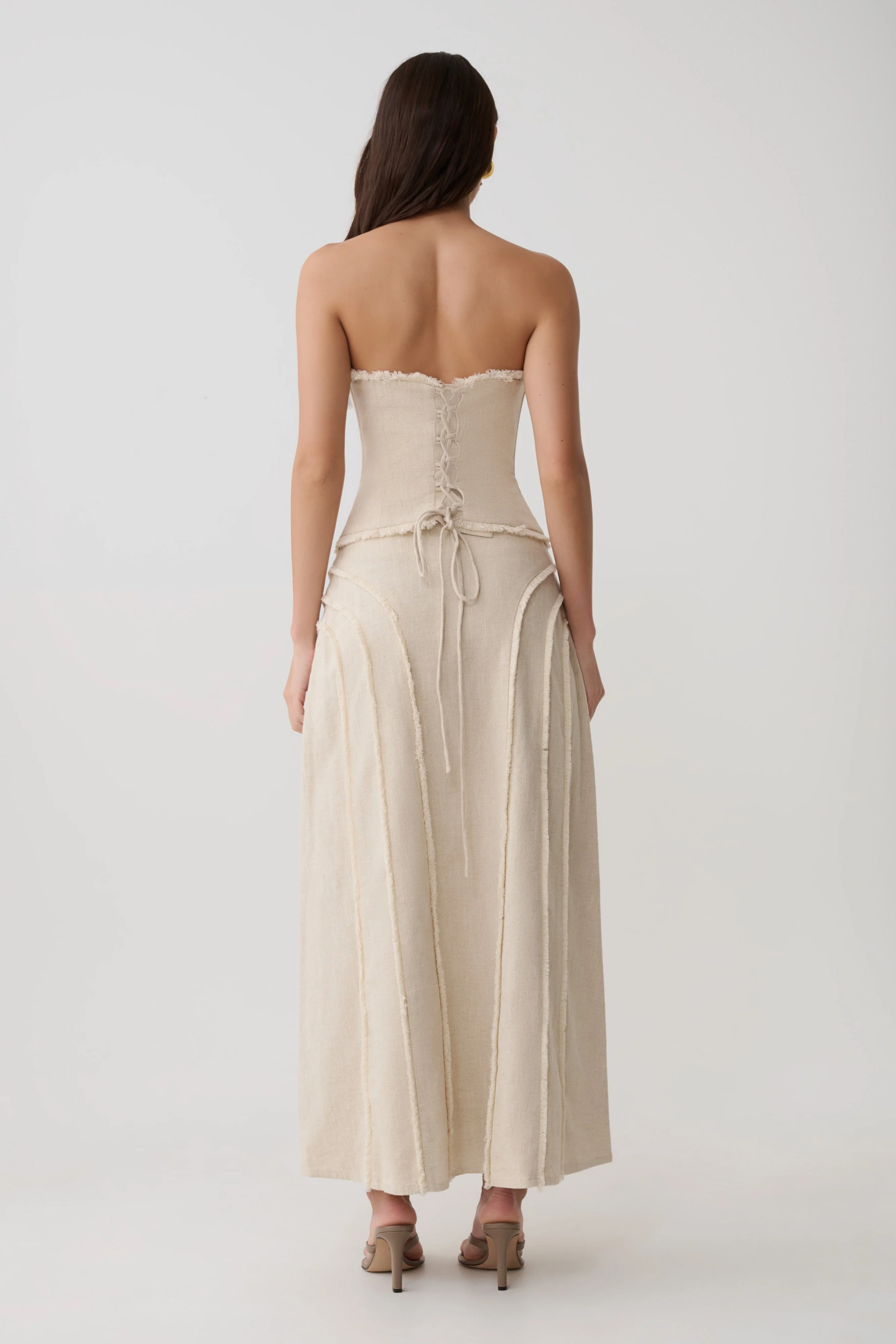 Annie Linen Frayed Midi Skirt - Natural