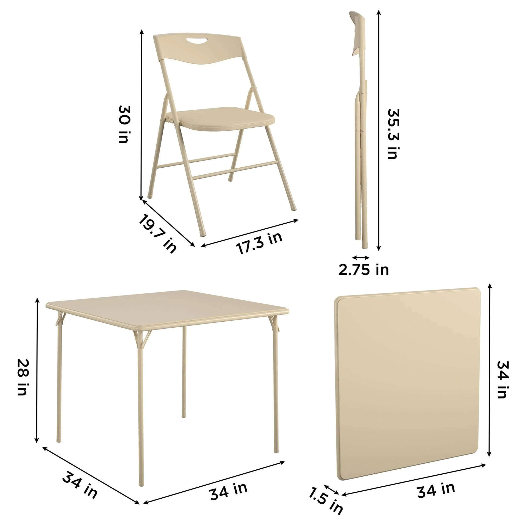 34" Folding Card Table and 4 Resin Folding Chairs with Seatback Handles, Antique Linen(Antique Linen) - Image 5