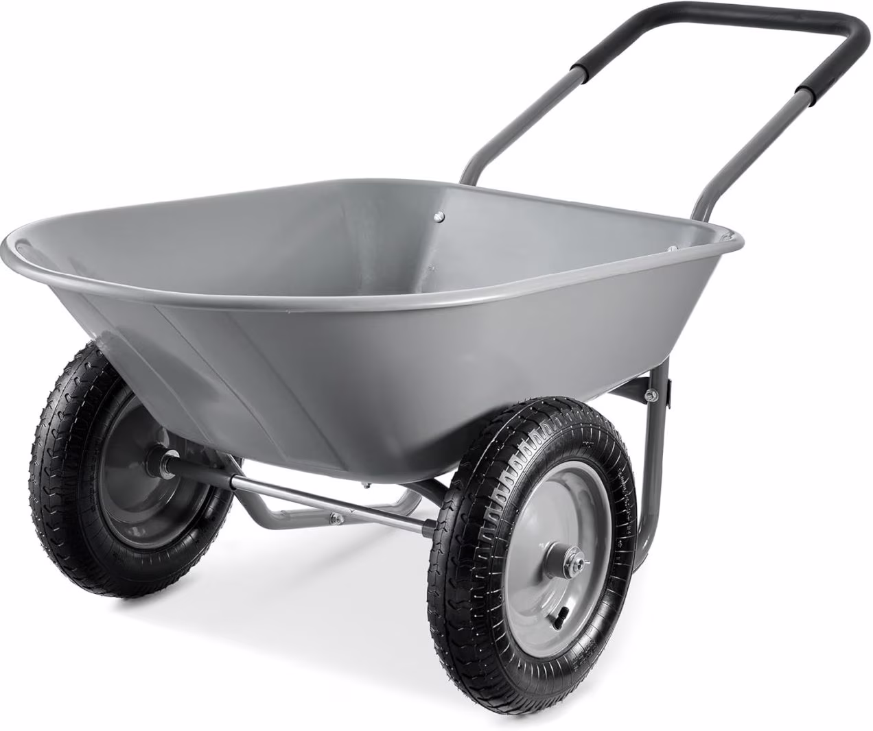 ZZJP Dual - Wheel Home Utility Yard Wheelbarrow Garden Cart W/Built - in Stand for Lawn, Gardening, Construction - Gray