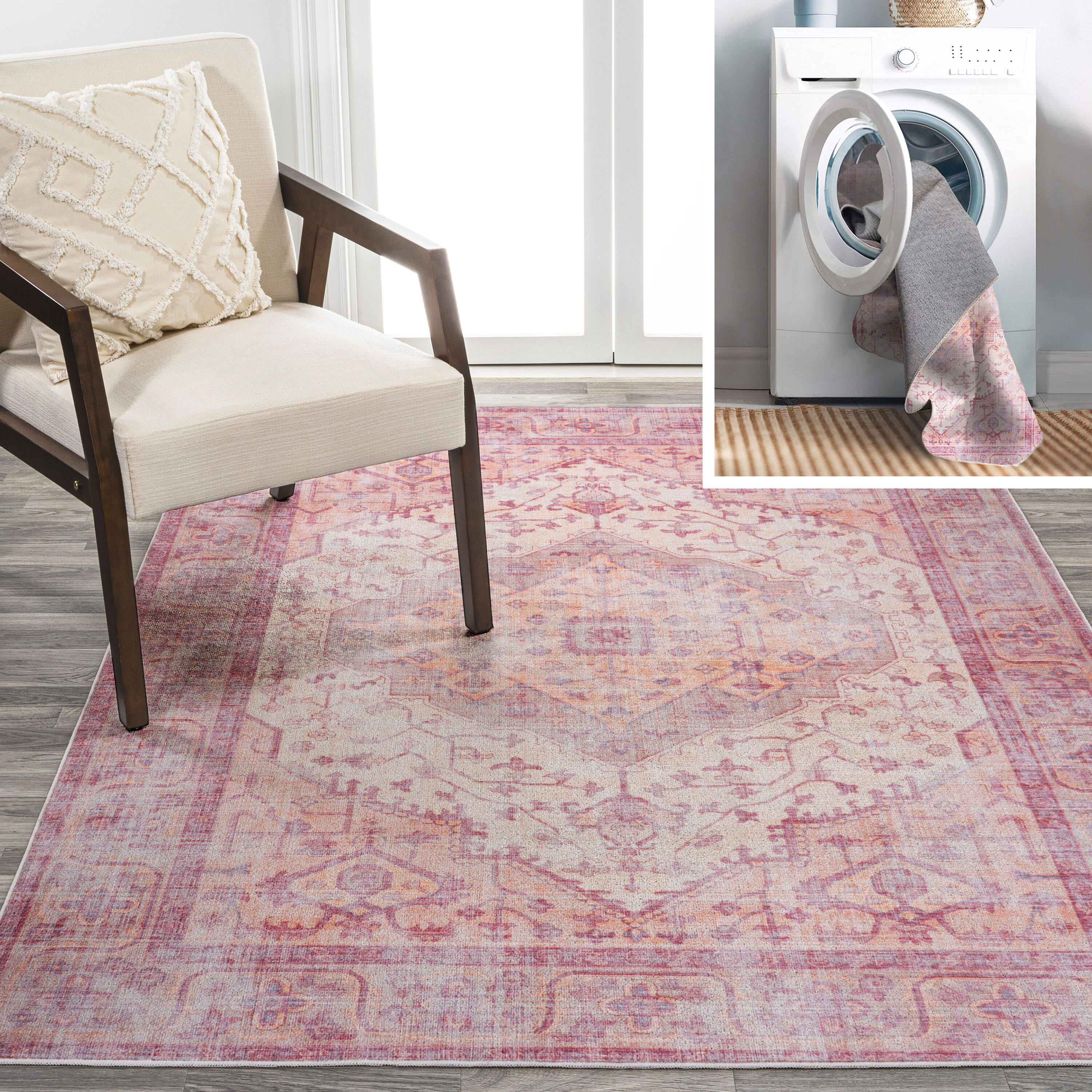Jonathan Y Alacati Ogee Medallion Washable Red/Orange/Cream 3 ft. x 5 ft. Area Rug