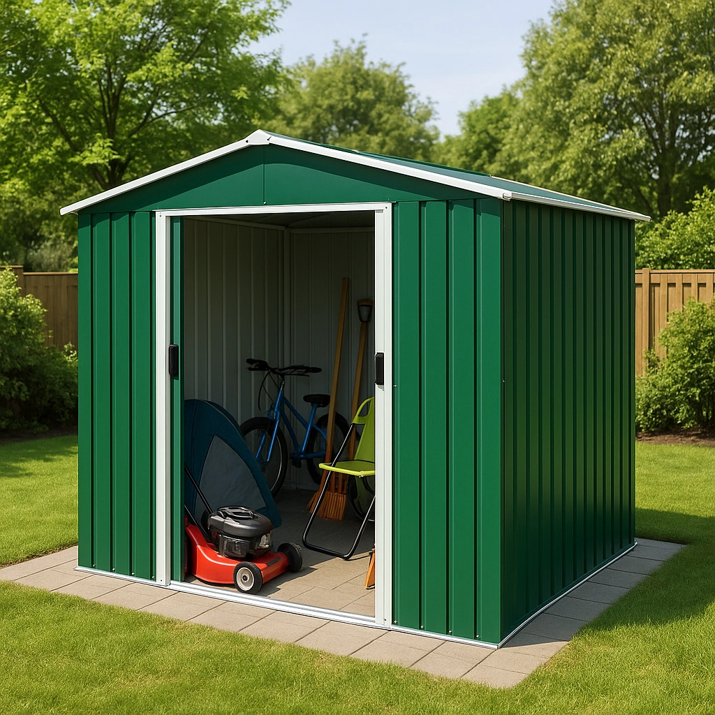 Grn stl haveskur udendrs opbevaring 223x150x215 cm