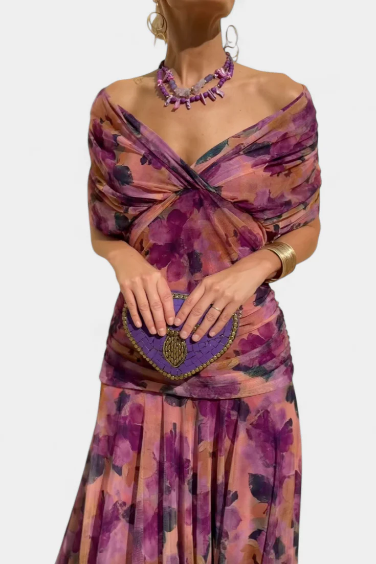 Robe longue plissée élégante à fleurs pour femme