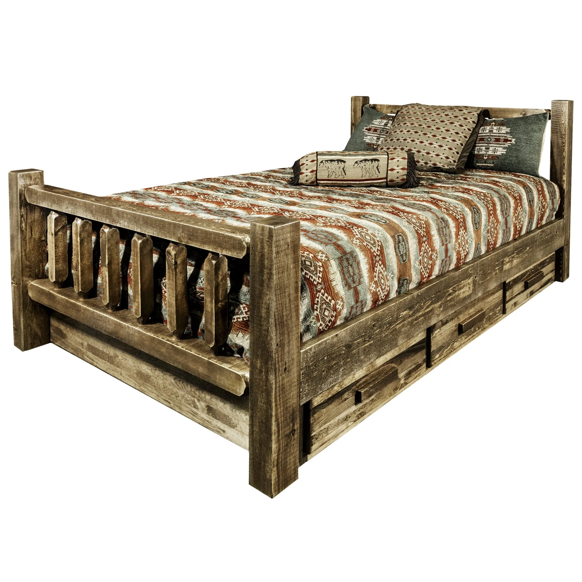 Homestead Collection California King Bed w/ Storage, Stain Lacquer Finish(Handcrafted by the artisans of Montana, the Homestead Collection of fine rustic furniture features timbers and trim pieces similar reminiscent of a timber framed home on the American frontier Made in Montana, U S A with solid, American grown wood ) Image 3