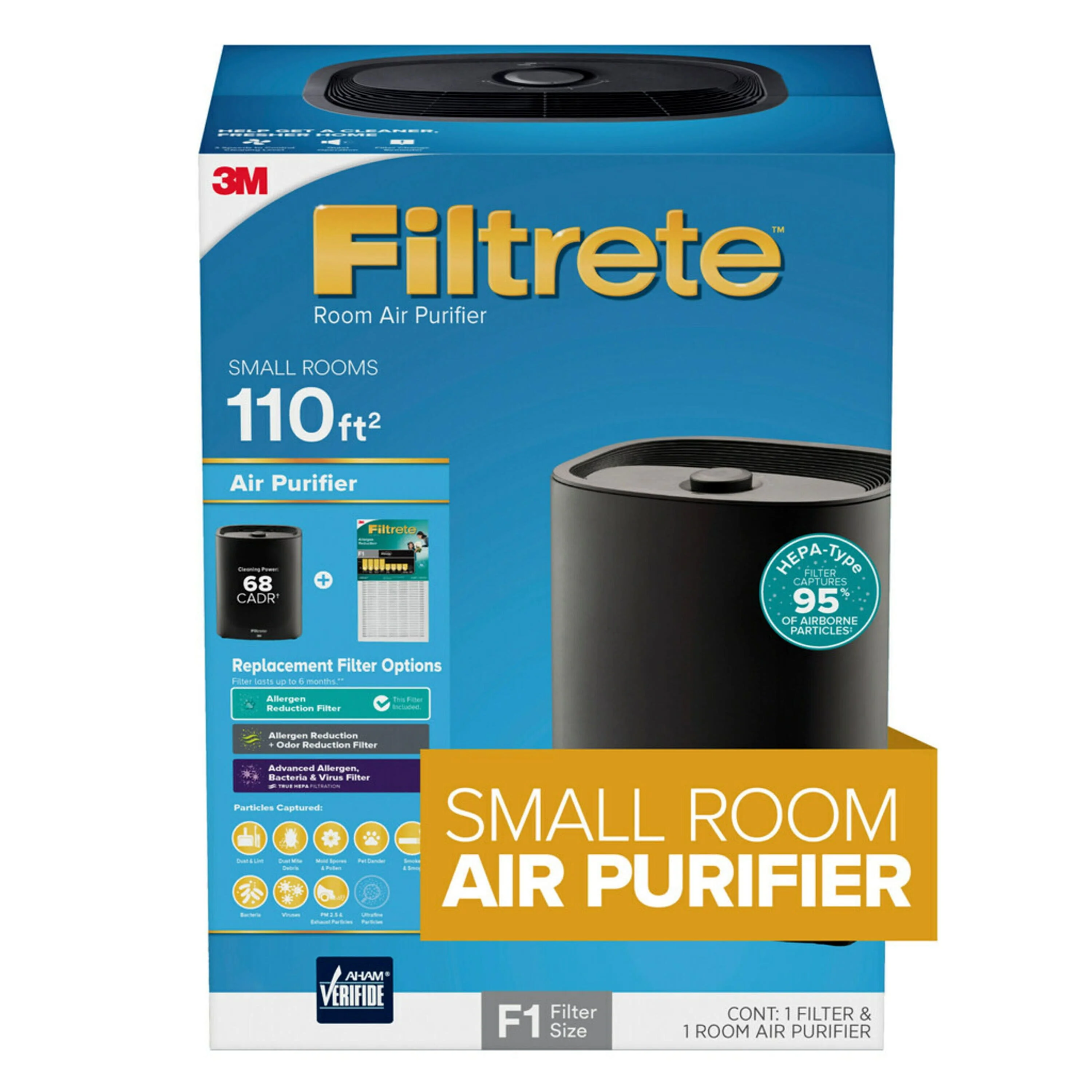 By Air Purifier with HEPA Type Filter, Small Room Console, Black, 110 Sq ft Coverage