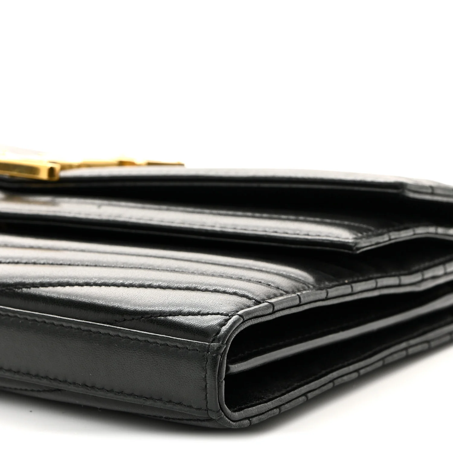 Lambskin Matelasse Chevron Monogram Sulpice Chain Wallet Black