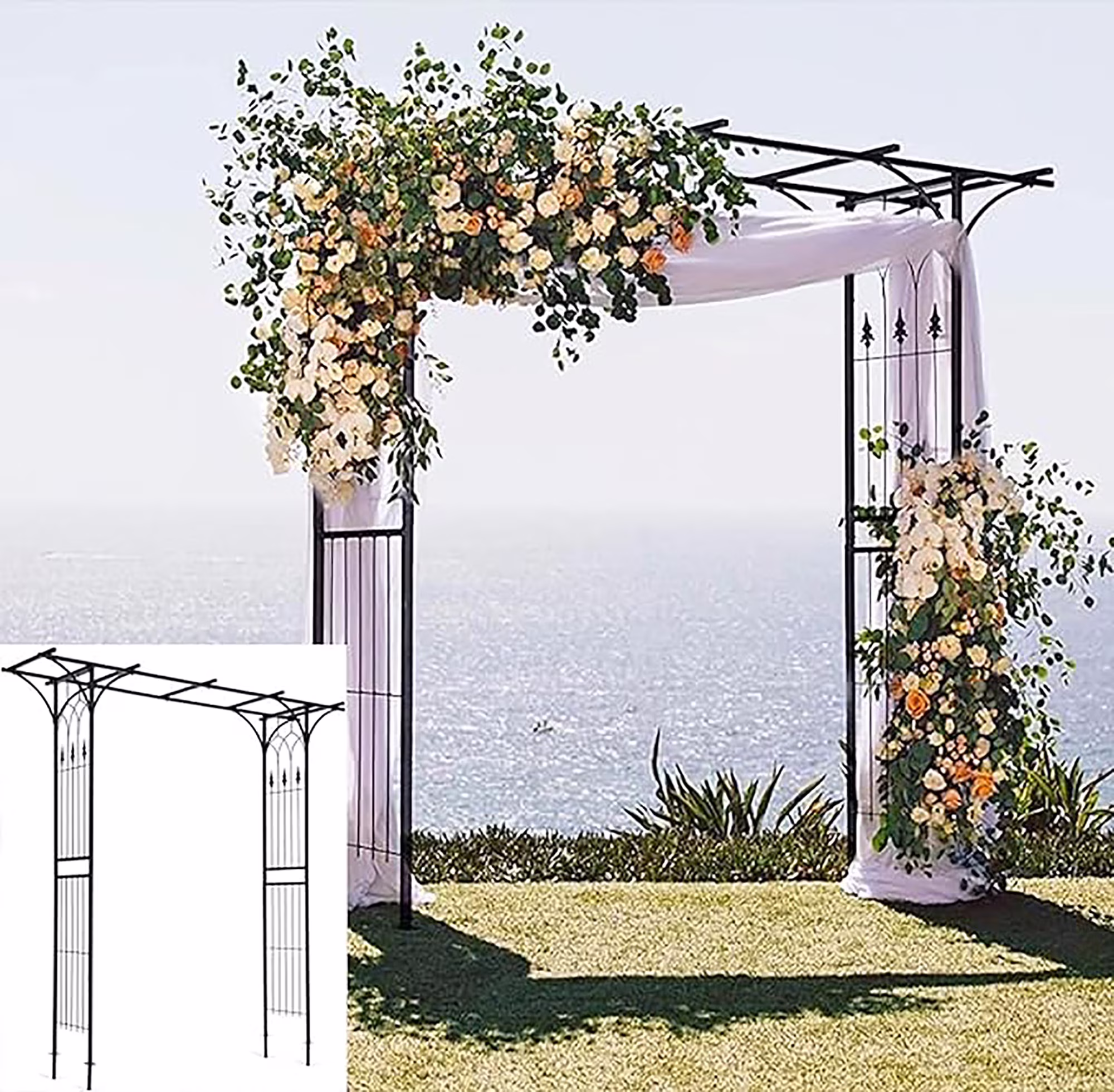 Gymax Outdoor Garden Arch Flowers Climbing Plants Trellis Metal Wedding Archway