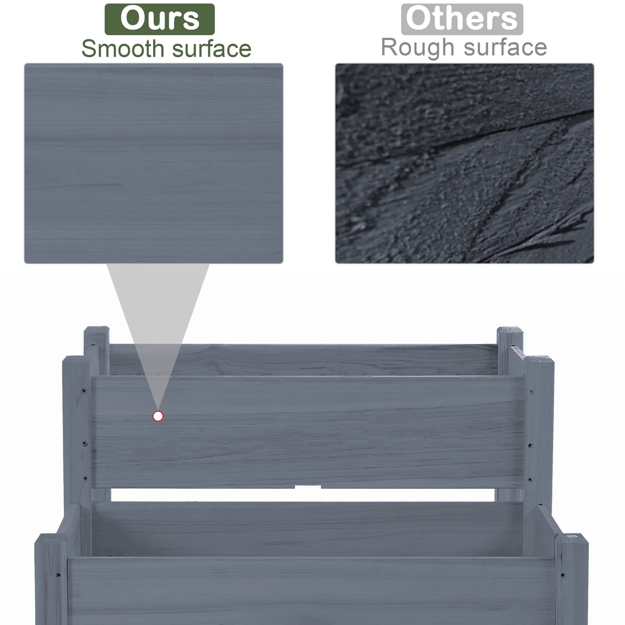 QISHENSHUI 2-Tier Raised Garden Bed 34x34x28 �C Elevated Wood Planter Stand with Deep Grow Box for Healthy Root Development & Back-Friendly Gardening, Gray