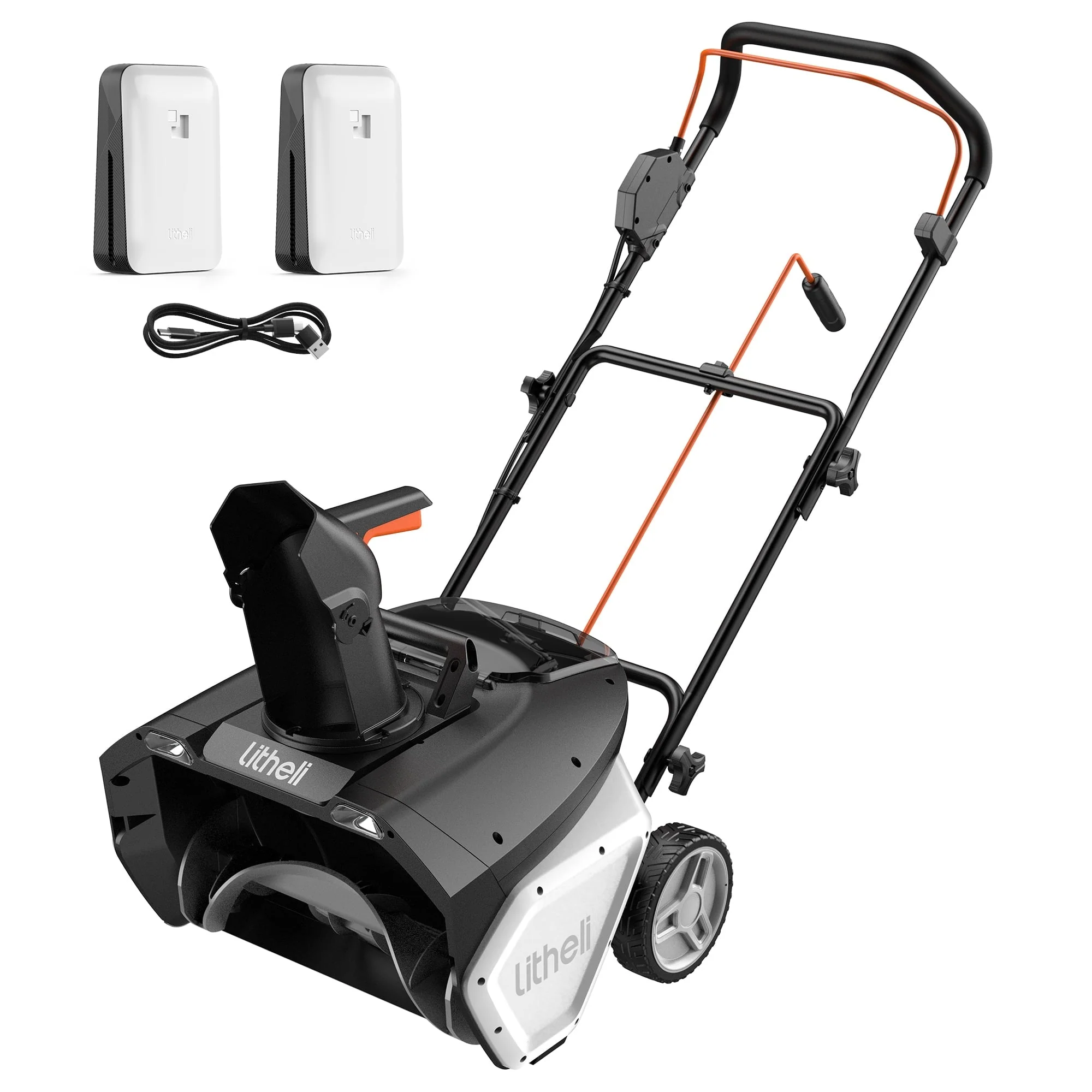 Litheli 2X20V Cordless Snow Blower, 20 inch Snow Thrower with 4 0Ah Battery, Electric Snow Blowers with LED Spotlight and Brushless Motor for Walkways and Driveways, Single Stage