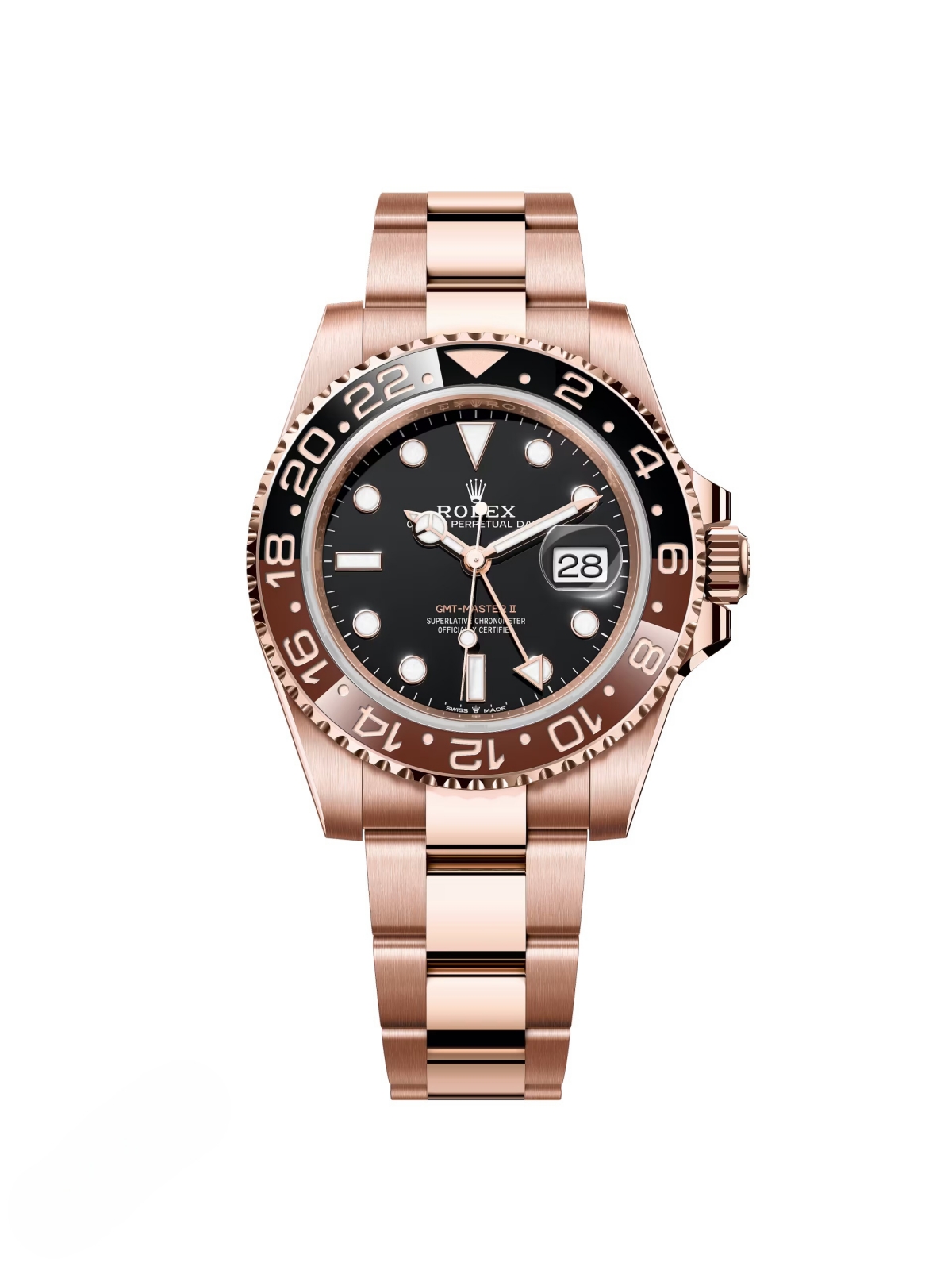 [Super Clone]RLX GMT-Master II 40mm Root Beer Black Dial Oyster Bracelet 18k Rose Gold Watch 126715chnr-0001