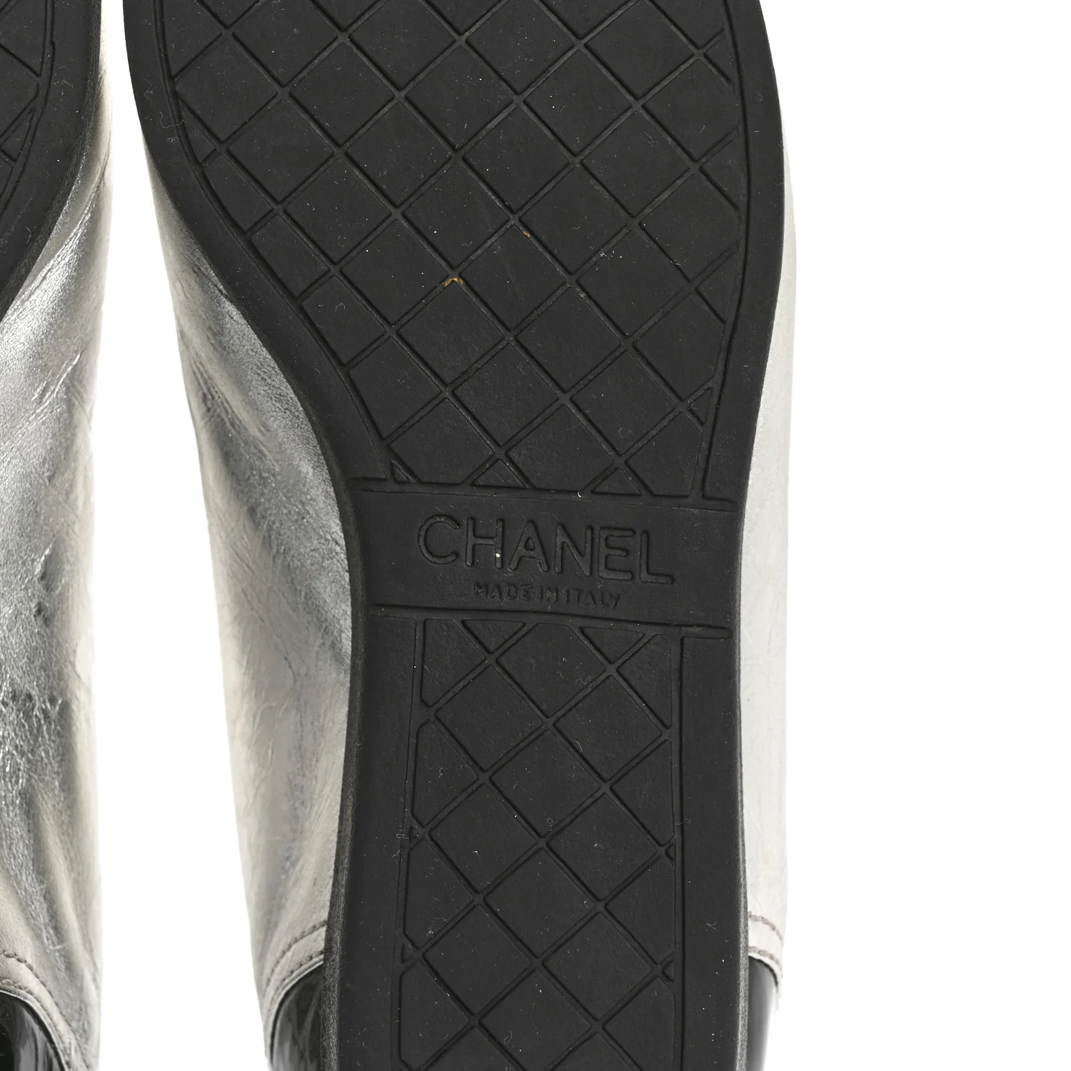 Metallic Lambskin Patent Cap Toe CC Sneakers 38.5 Silver Black