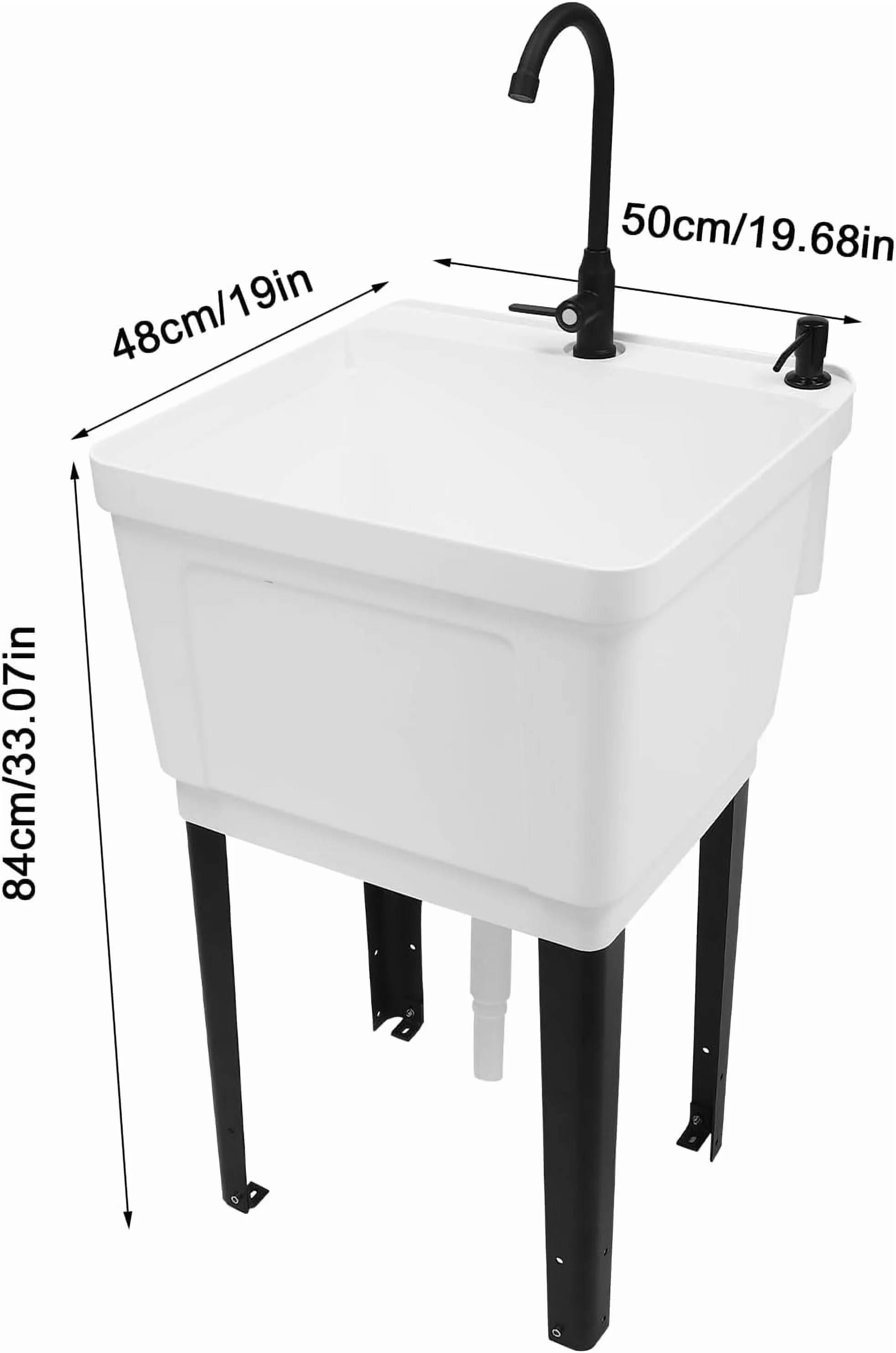 Freestanding Utility Sink, Utility Sink Extra-Deep Laundry Tub, Freestanding Plastic Utility Sink Laundry Tub Sink for Basement, Laundry Room, Garage or Shop (White)(White 33.07IN H) - Image 5