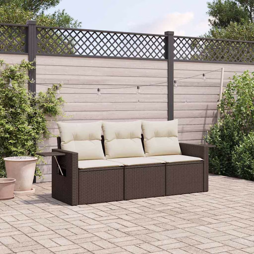 vidaXL Garden Sofa Set Beige, Cream white PE Rattan Three-seater