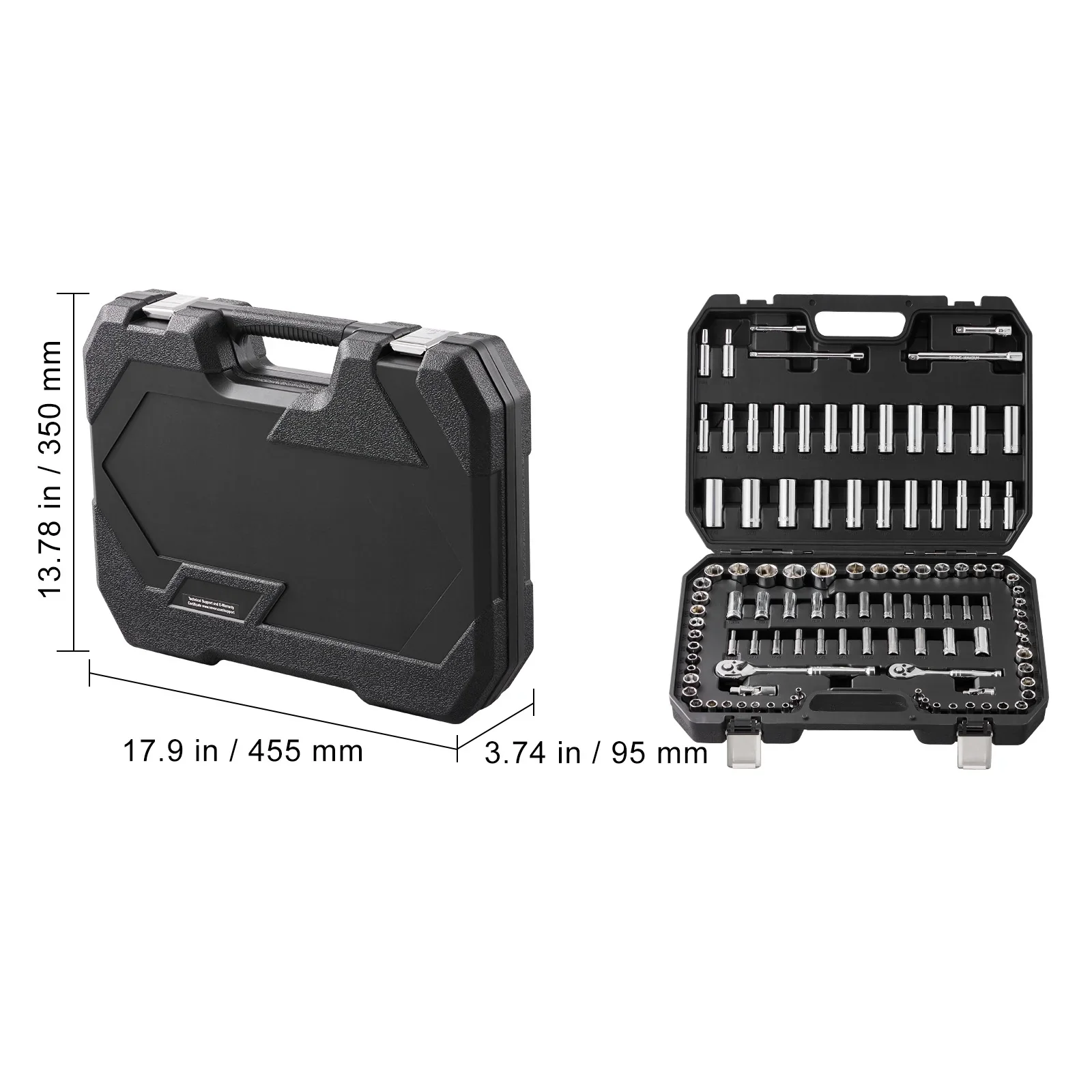 SKYSHALO Socket Set, 1/4 and 3/8 Drive Socket and Ratchet Set, 6-Point Socket Opening, 106 Pcs Tool Set SAE and Metric, Deep and Standard Sockets, 5/32-1 in, 5-19 mm for Auto Repairing & Household