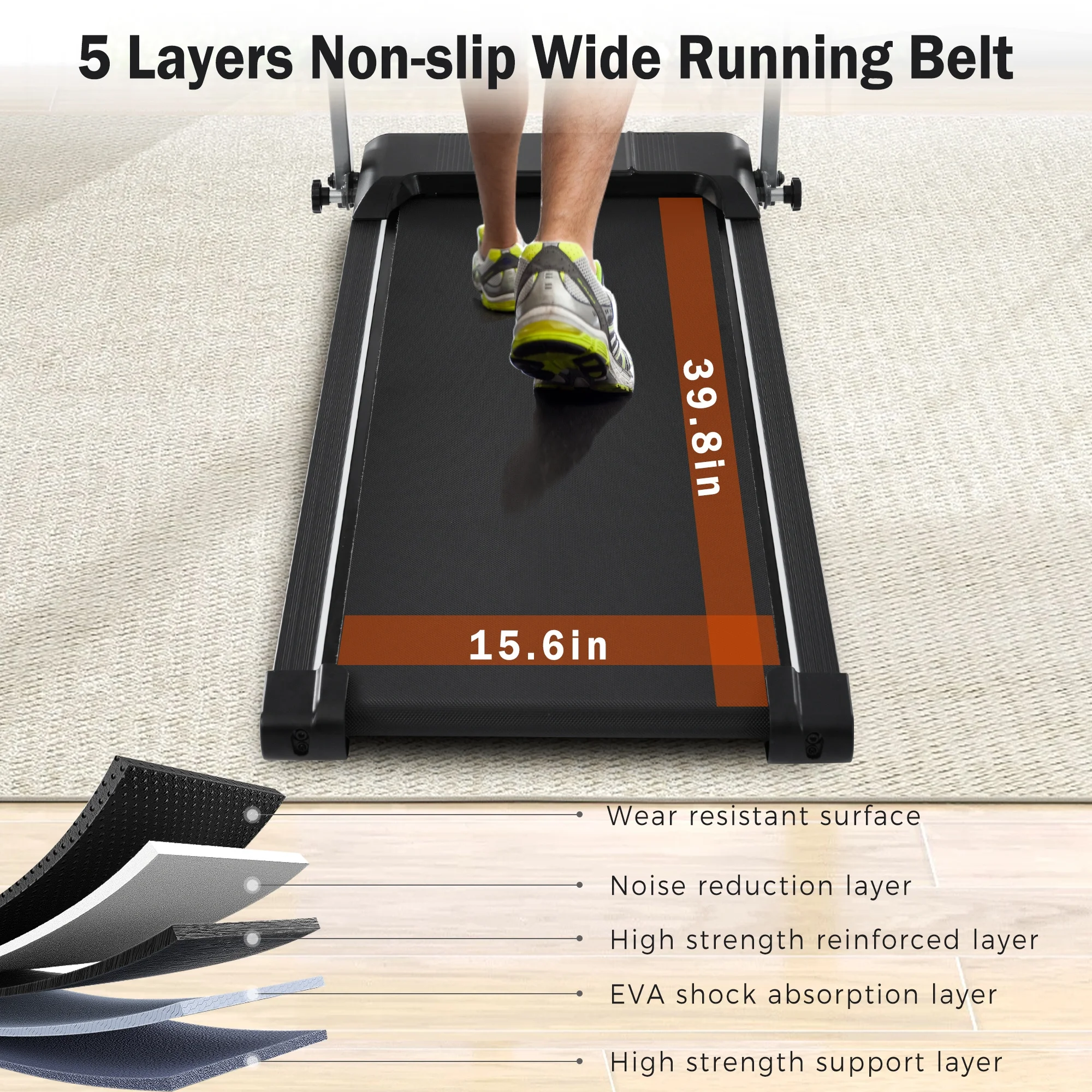 2.5HP Folding Treadmill with 7.5mph Speed, 265LBS Walking Exercise Treadmill with LED Display, 3-Level Incline and 12 Preset Program for Home Office - Image 8