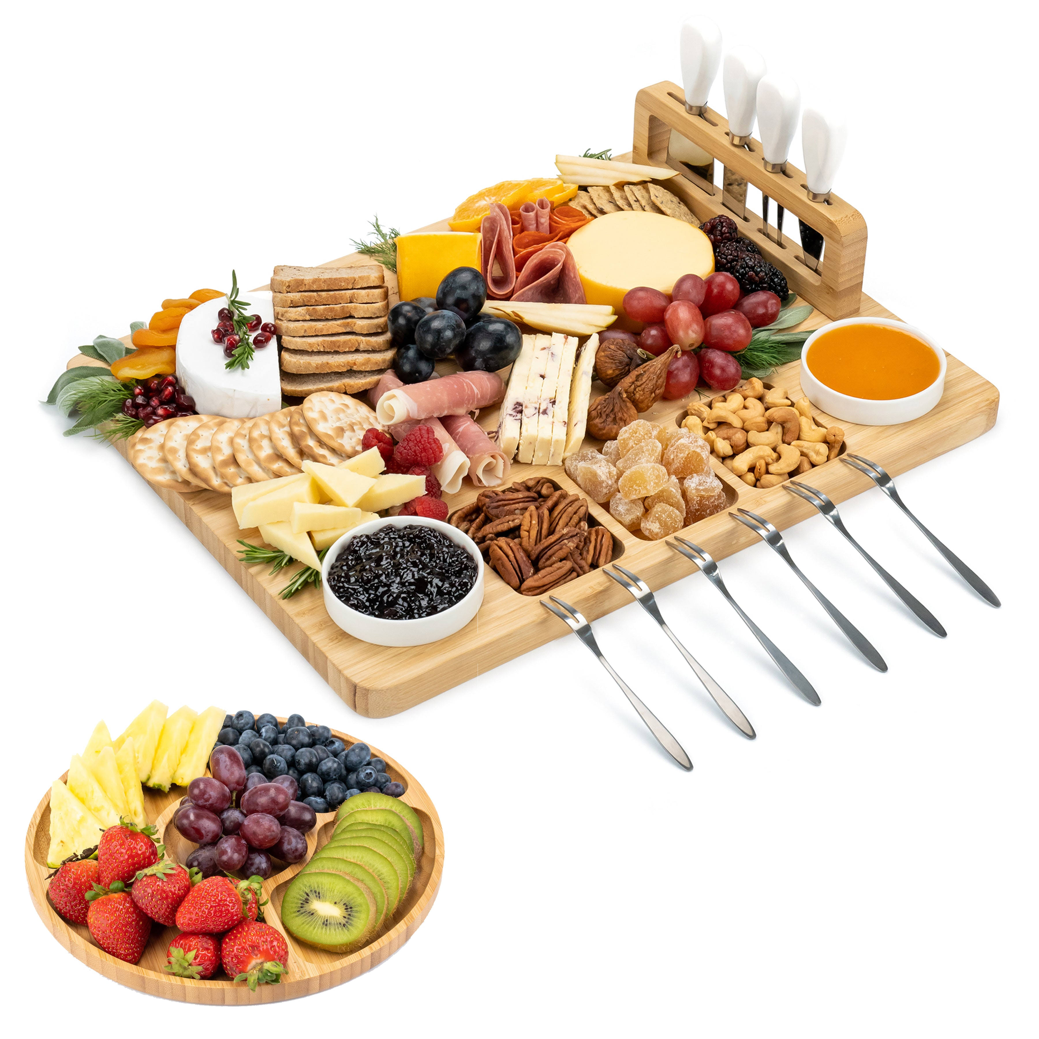 Smirly Cheese Board and Knife Set - Charcuterie Board Set, Cheese Platter Board, Bamboo Cheese Board with Cutlery Set, Cheese Tray
