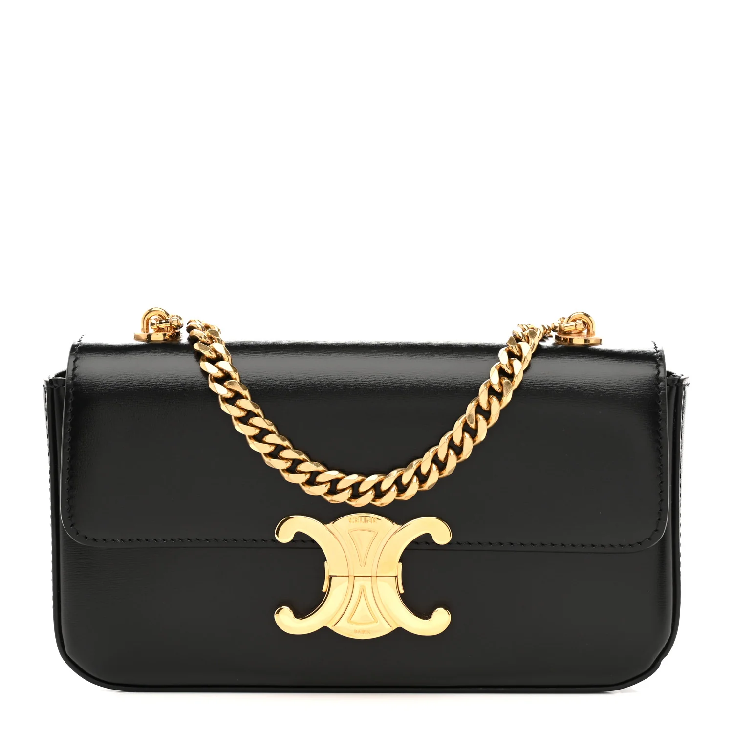 Shiny Calfskin Triomphe Chain Shoulder Bag Black